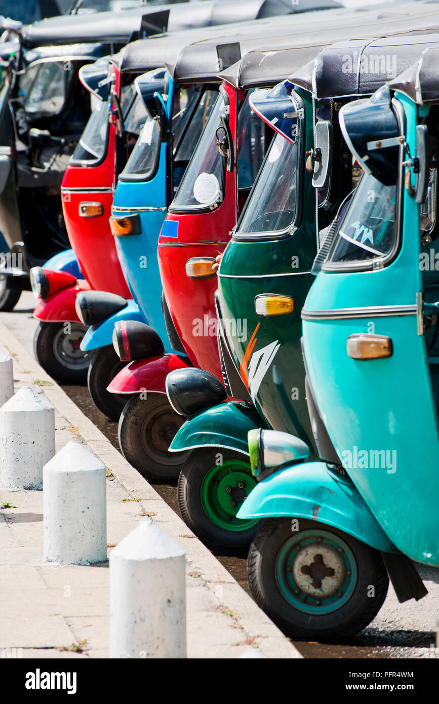 Sri Lanka, Western Province, Colombo, parked colourful rickshaws Stock Photo