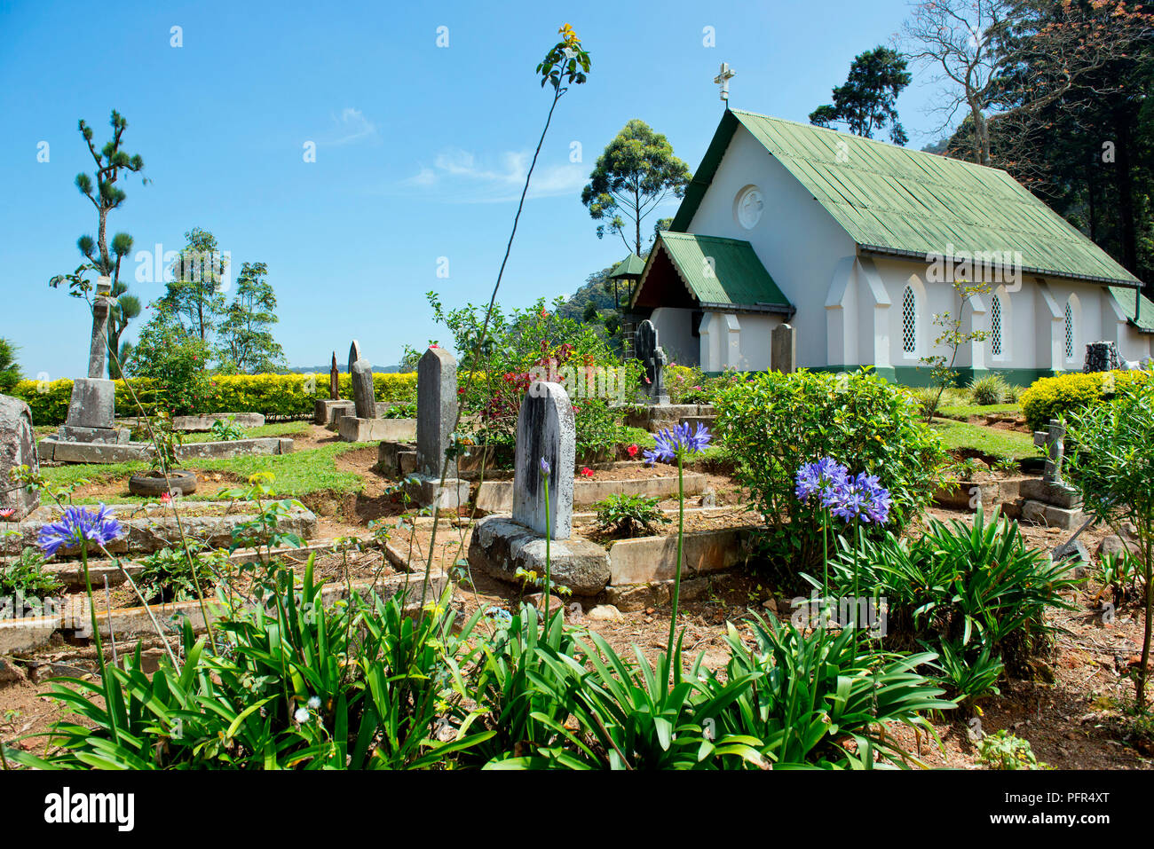 Sri Lanka, Uva Province, Haputhale, St. Andrew's Church with cemetery Stock Photo