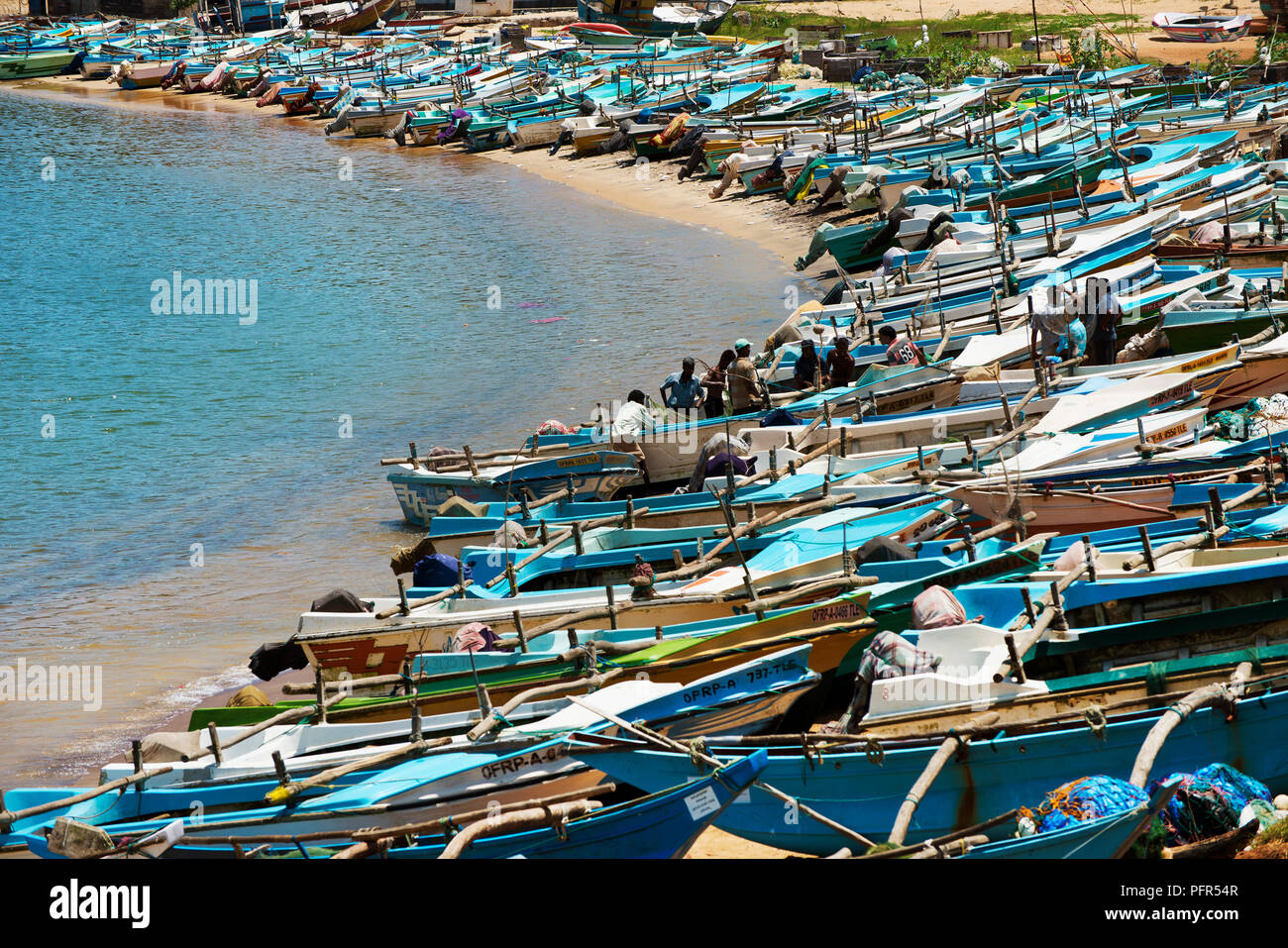 Sri Lanka, Southern Province, Hambantota, Old Port, fishing boats on beach Stock Photo