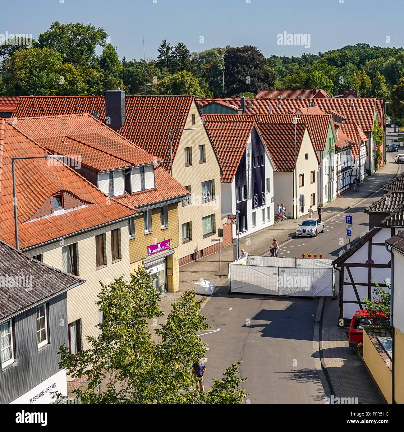 Gifhorn, Lower Saxony, Germany, August 19, 2018: Barrier against terrorist attacks with vehicles in the old town of Gifhorn at the city festival 2018, Stock Photo