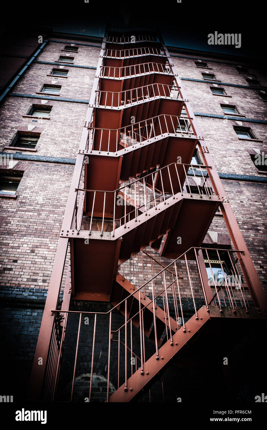 Fire escape stairs on side of building in Bristol, UK Stock Photo