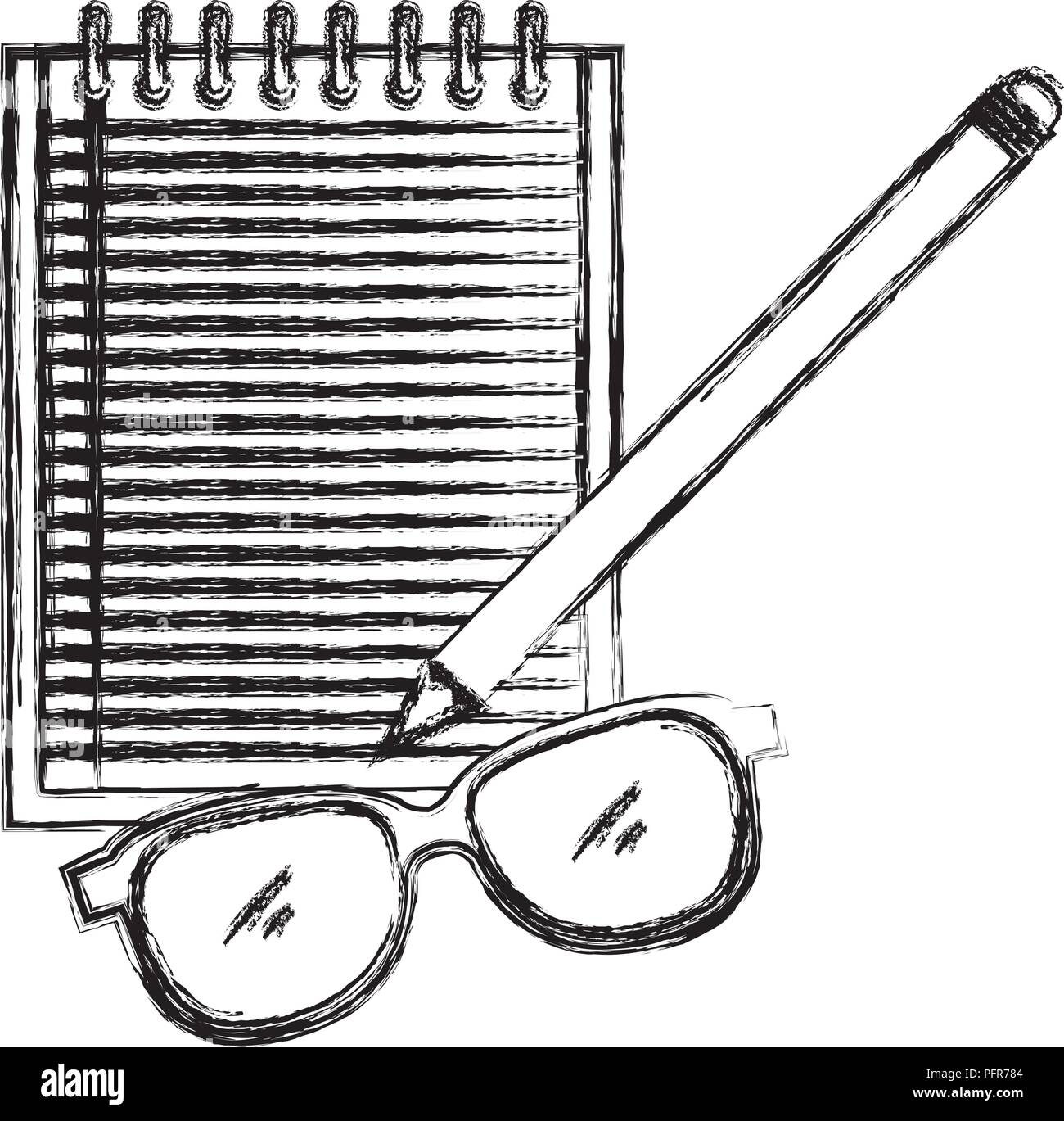 notebook agend with pencil and glasses vector illustration design Stock Vector