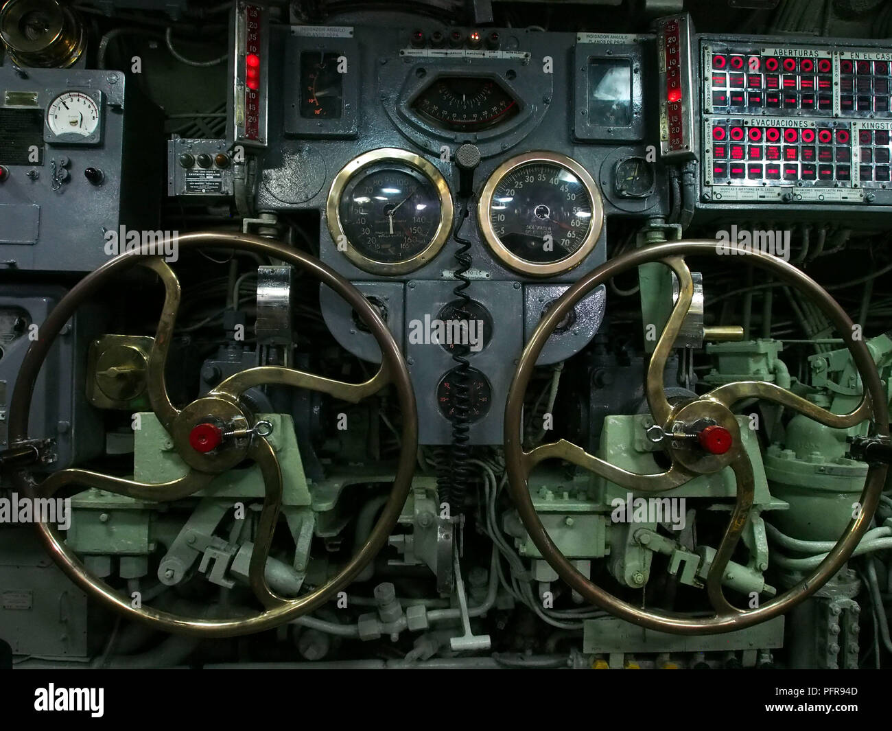 Depth rudders wheel in the control room of the BAP Abtao (SS42
