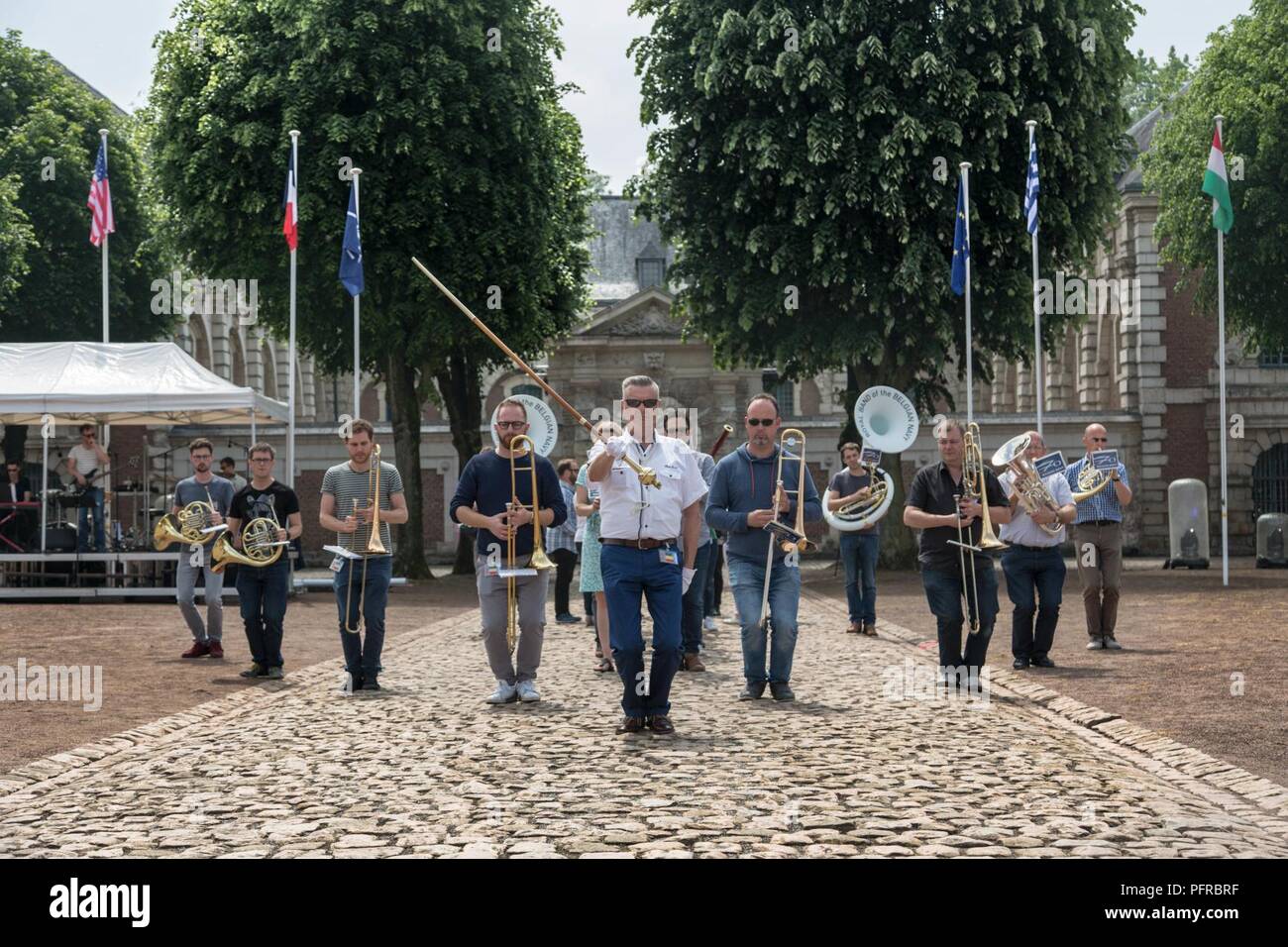 The Belgian Navy Band rehearses for their performance of the Citadelle 350 anniversary, May 25, 2018, Lille, France.  US Army Stock Photo