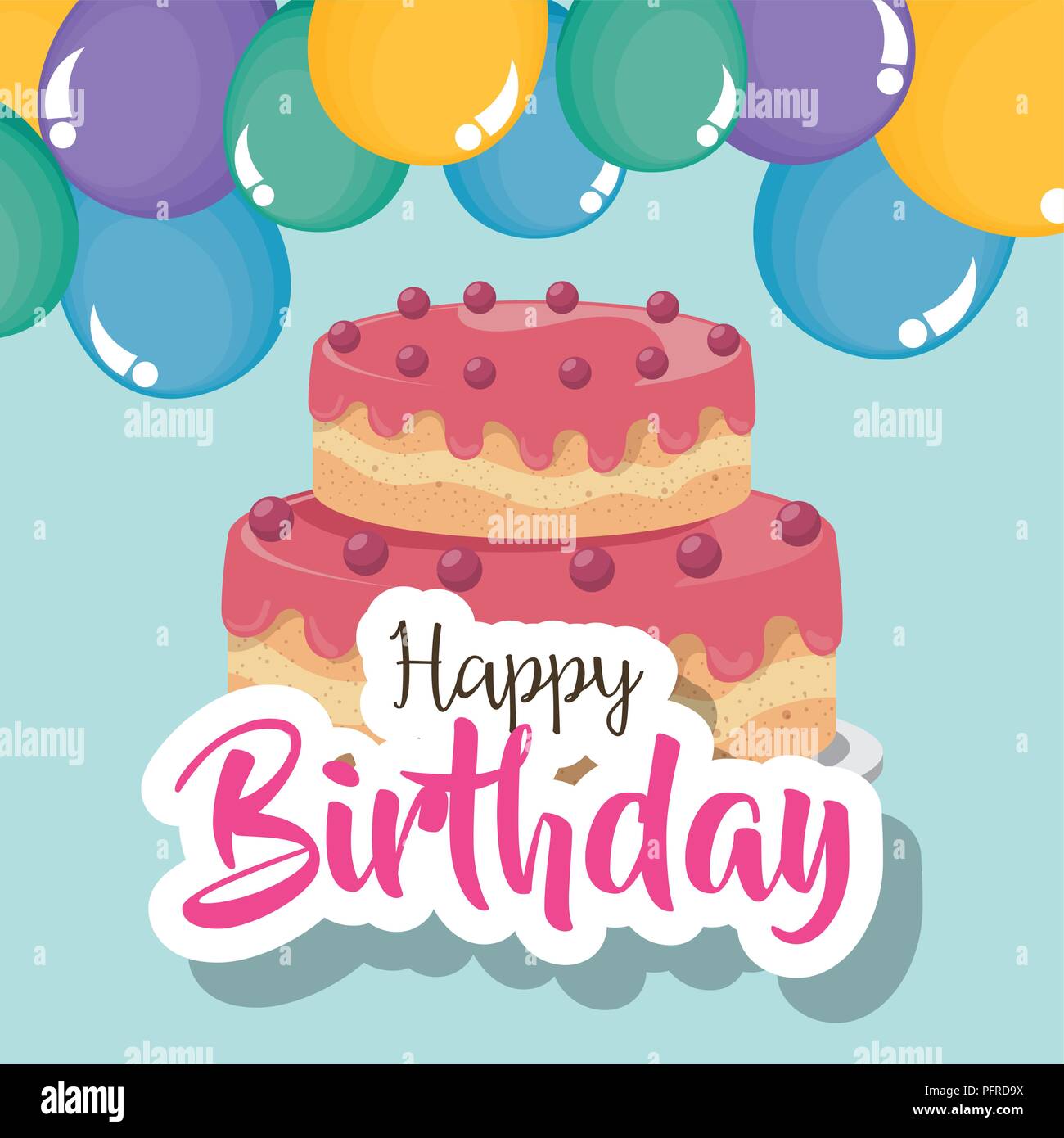 happy birthday card with cake and balloons helium Stock Vector Image ...