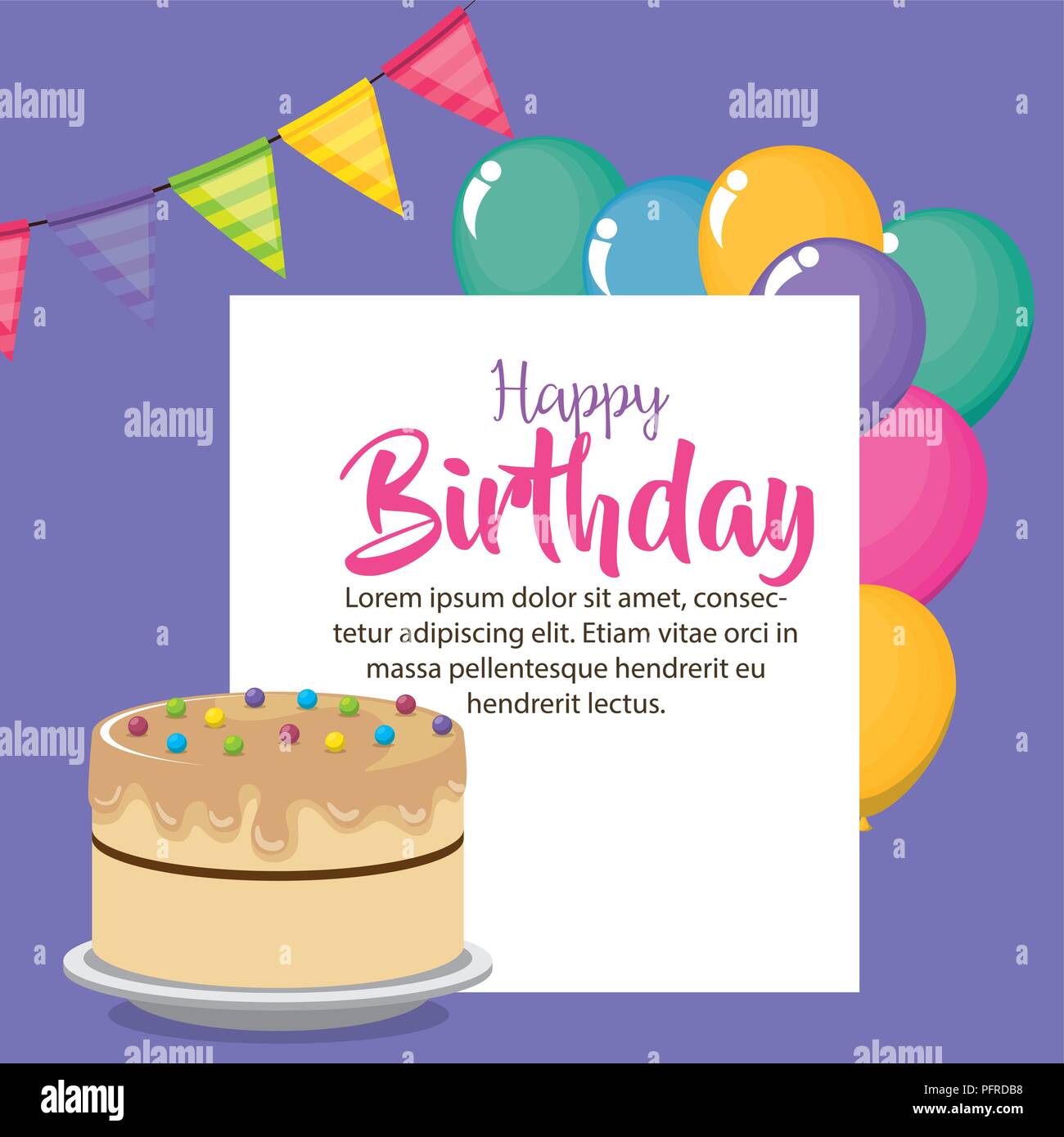 happy birthday card with cake and balloons helium Stock Vector Image ...