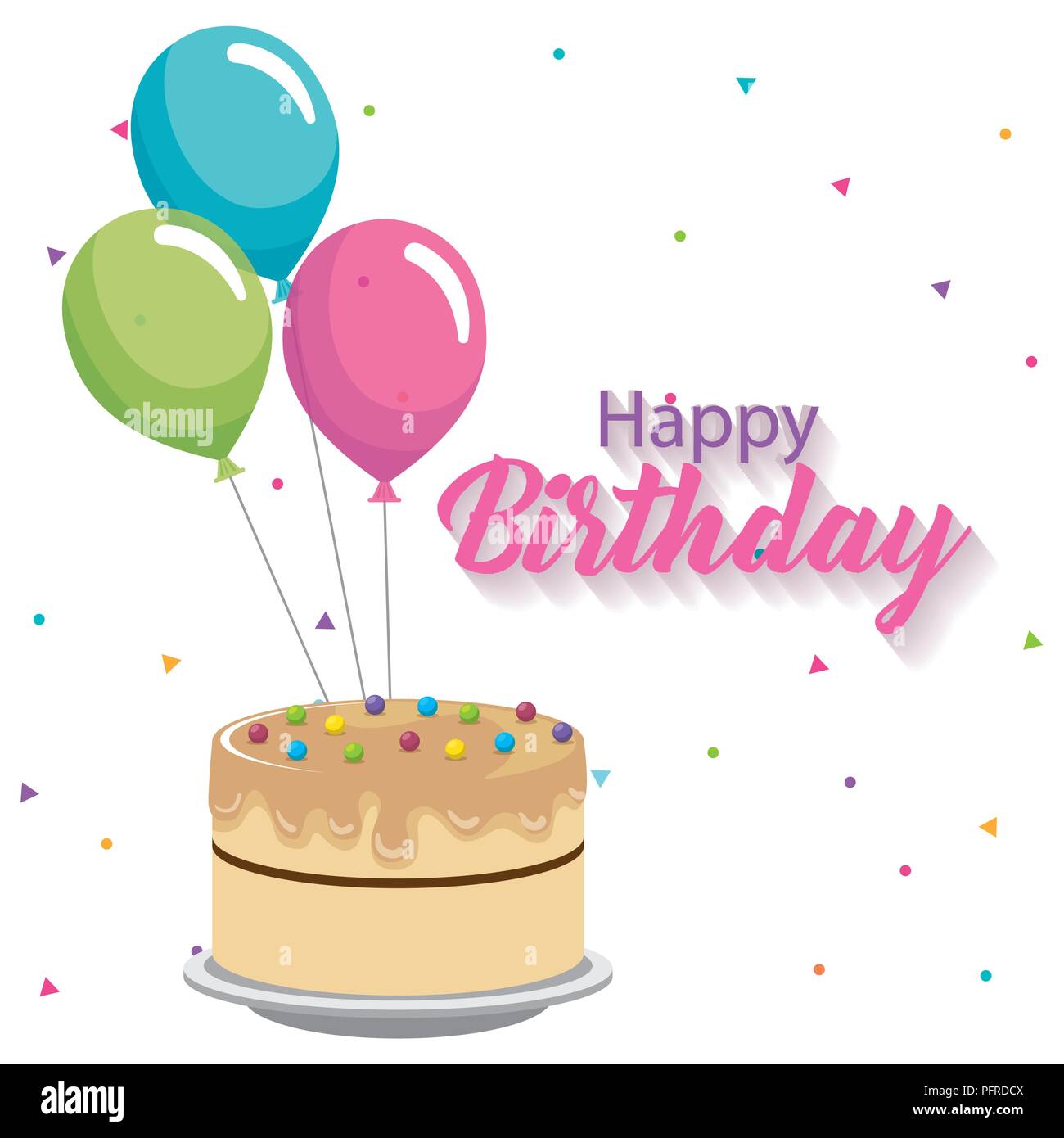 happy birthday card with cake and balloons helium Stock Vector Image ...