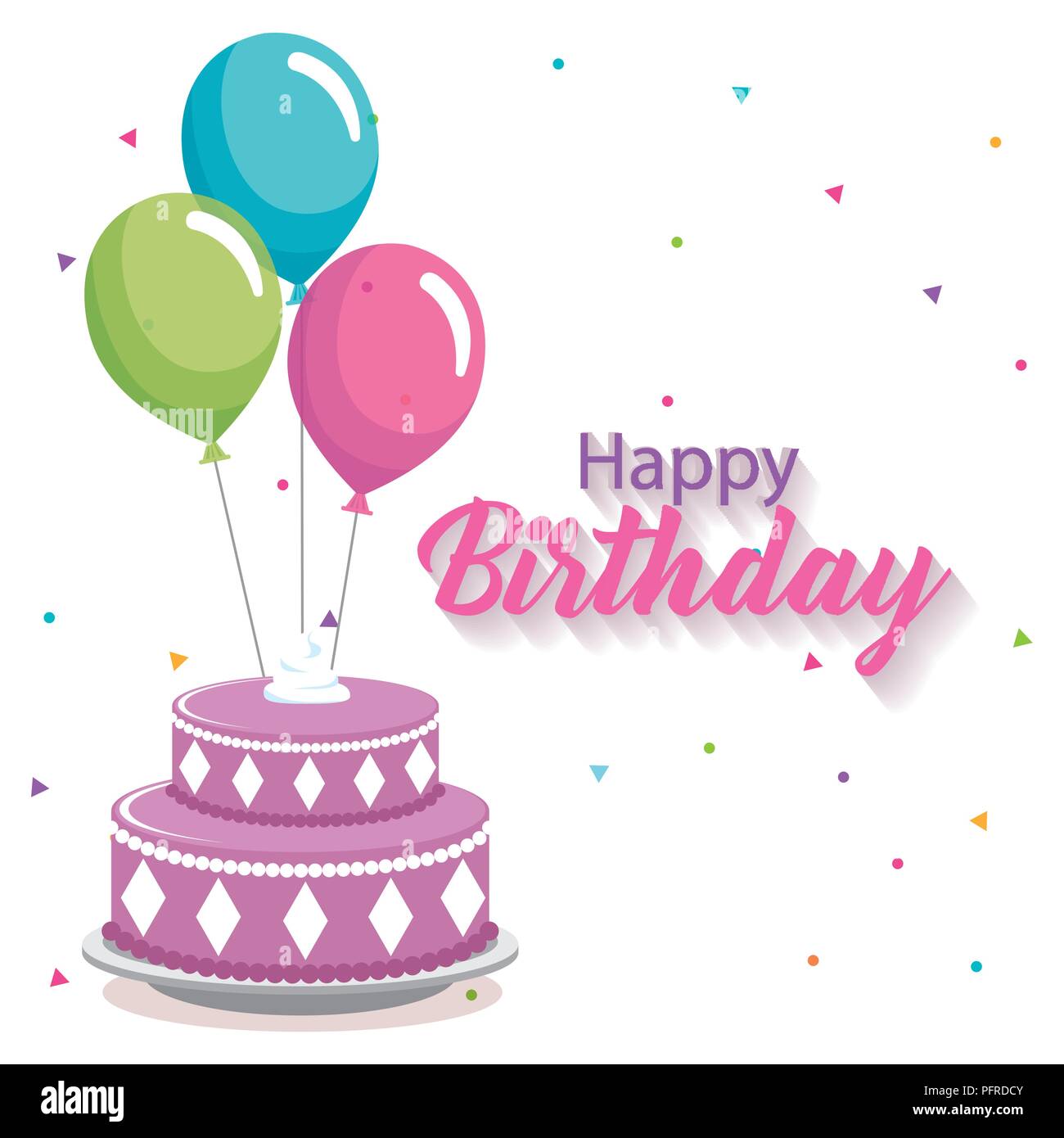happy birthday card with cake and balloons helium Stock Vector Image ...