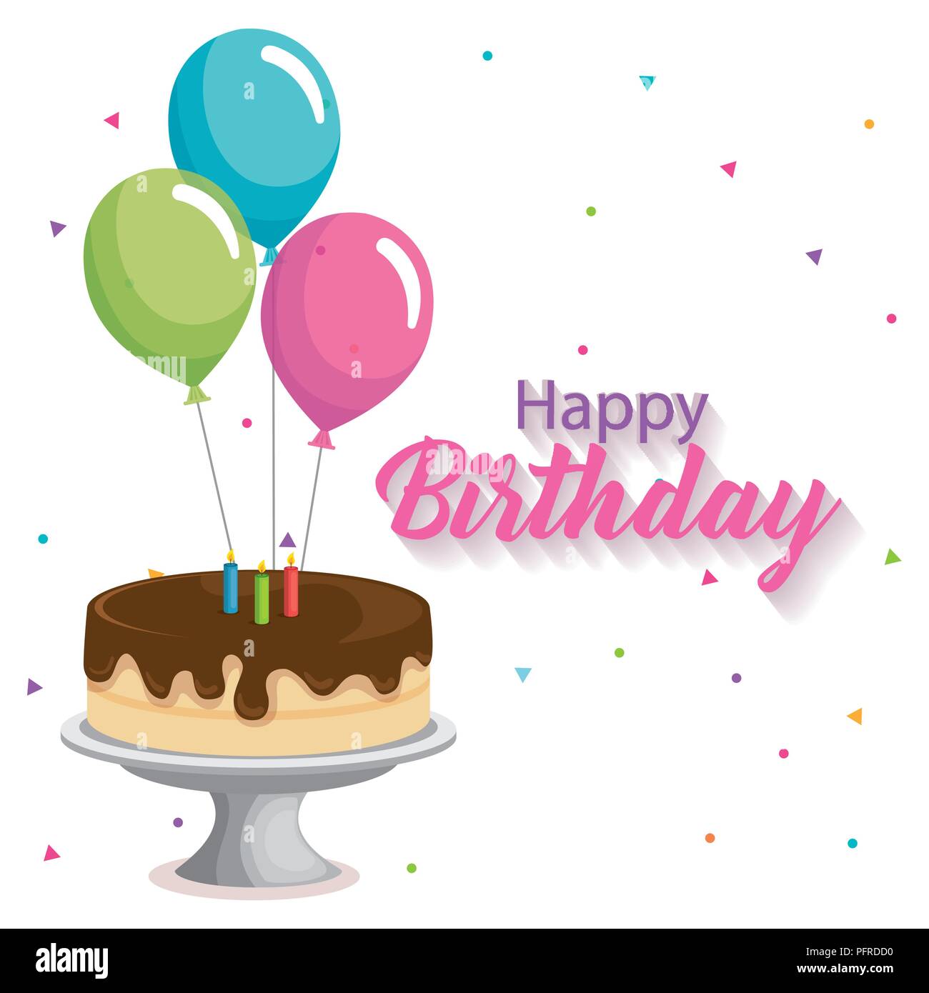 happy birthday card with cake and balloons helium Stock Vector Image ...