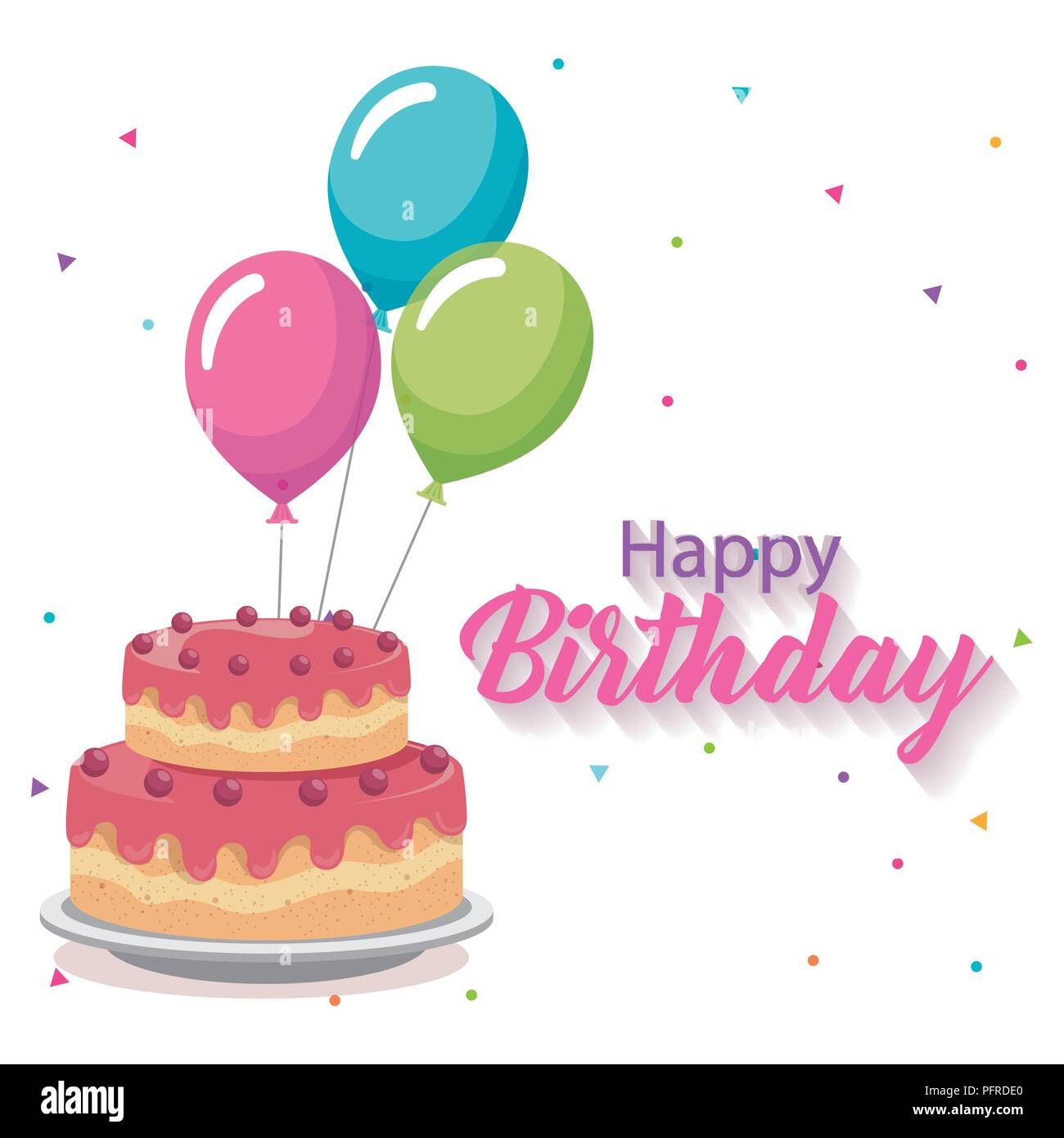 happy birthday card with cake and balloons helium Stock Vector Image ...