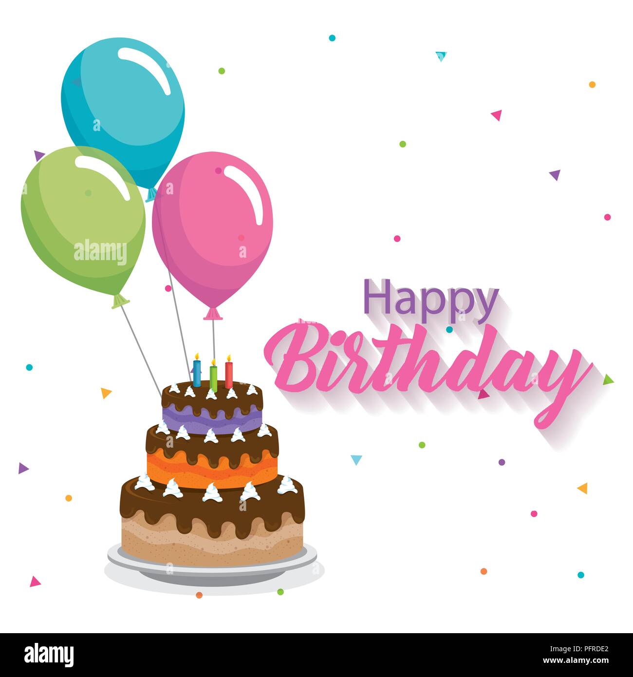 happy birthday card with cake and balloons helium Stock Vector Image ...