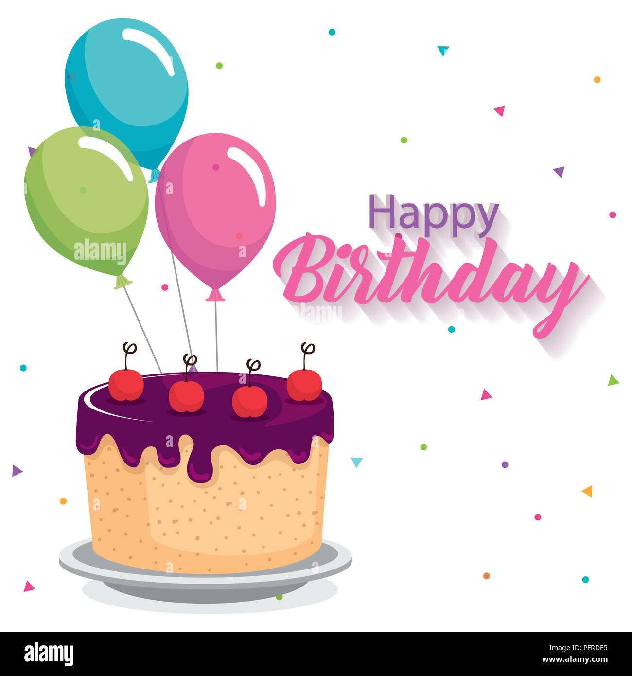 happy birthday card with cake and balloons helium Stock Vector Image ...