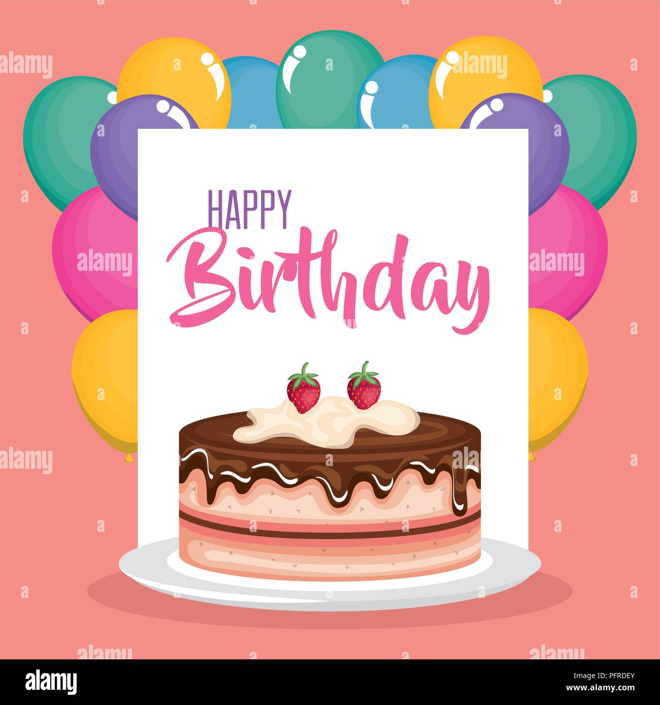 happy birthday card with cake and balloons helium Stock Vector Image ...