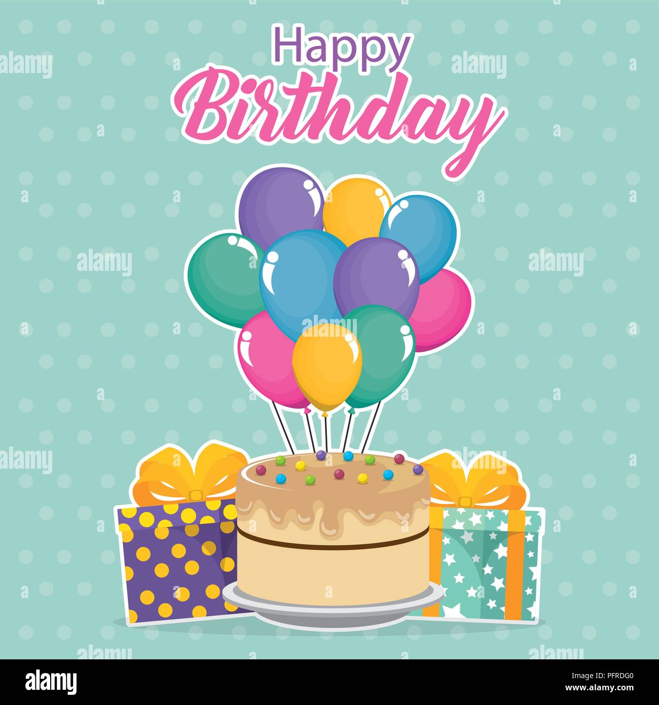 happy birthday card with cake and balloons helium Stock Vector Image ...