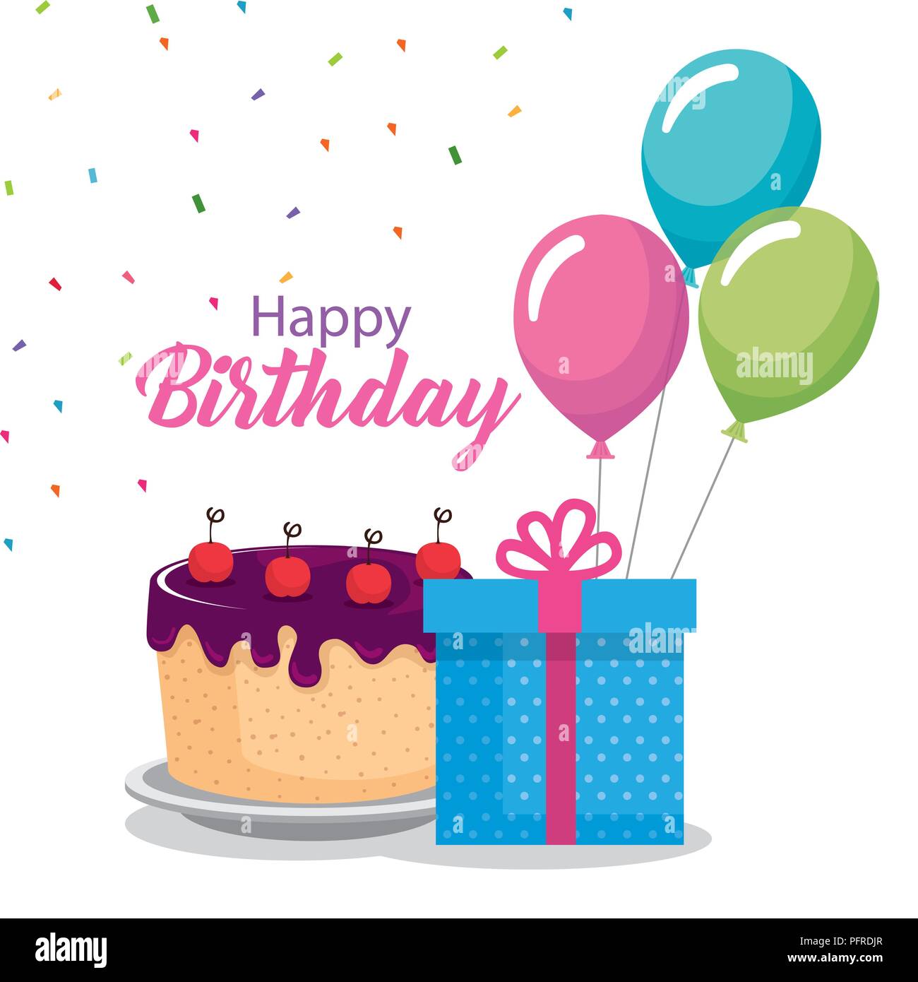 happy birthday card with cake and balloons helium Stock Vector Image ...