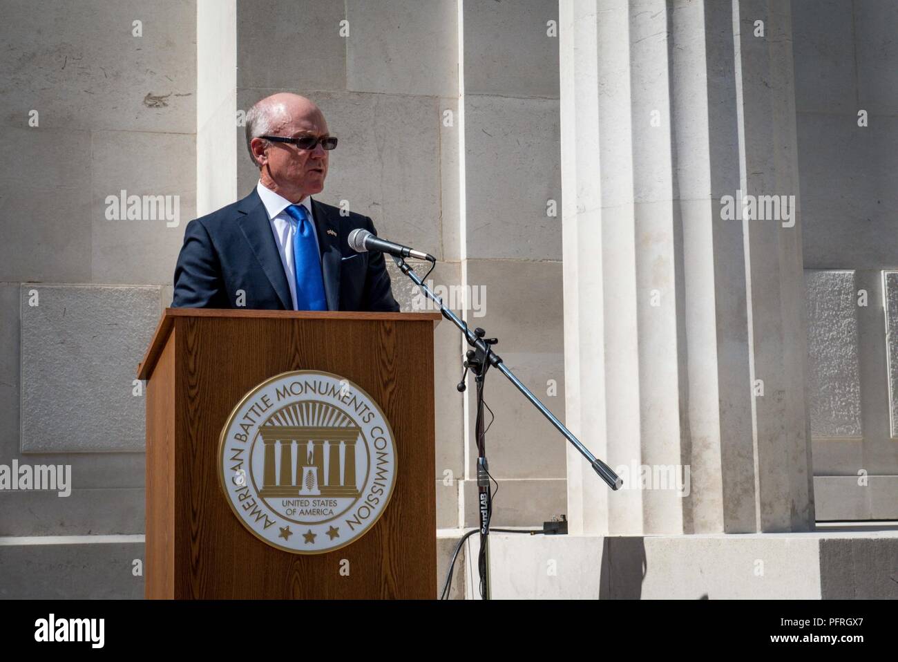 BROOKWOOD, England (May 27, 2018) Robert Johnson, U.S. ambassador to the United Kingdom, delivers remarks during a Memorial Day and World War I centennial commemoration ceremony at Brookwood American Military Cemetery in Brookwood, England, May 27, 2018. Stock Photo