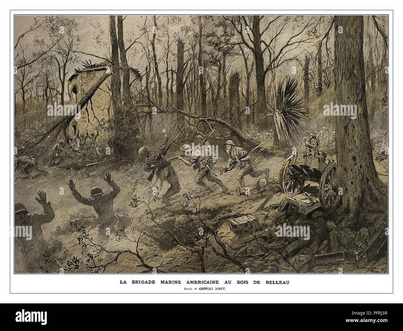 The 1918 illustration "American Marines in Belleau Wood," by Georges ...
