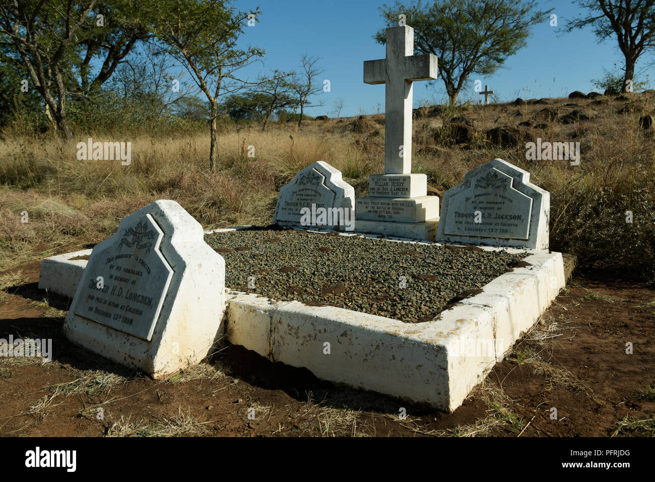 KwaZulu-Natal, South Africa, grave markers of soldiers from Imperial Light Horse, KIA, Black Week, Battle of Colenso, 15 Dec 1899, close-up, detail Stock Photo