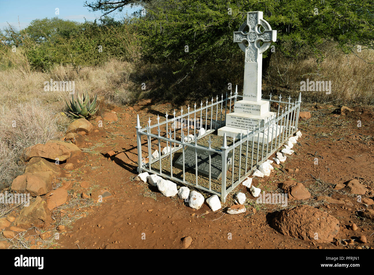 KwaZulu-Natal, South Africa, grave, surgeon Capt Matthew Louis Hughes, Clouston Field of Remembrance, site of Buller's headquarters, Battle of Colenso Stock Photo