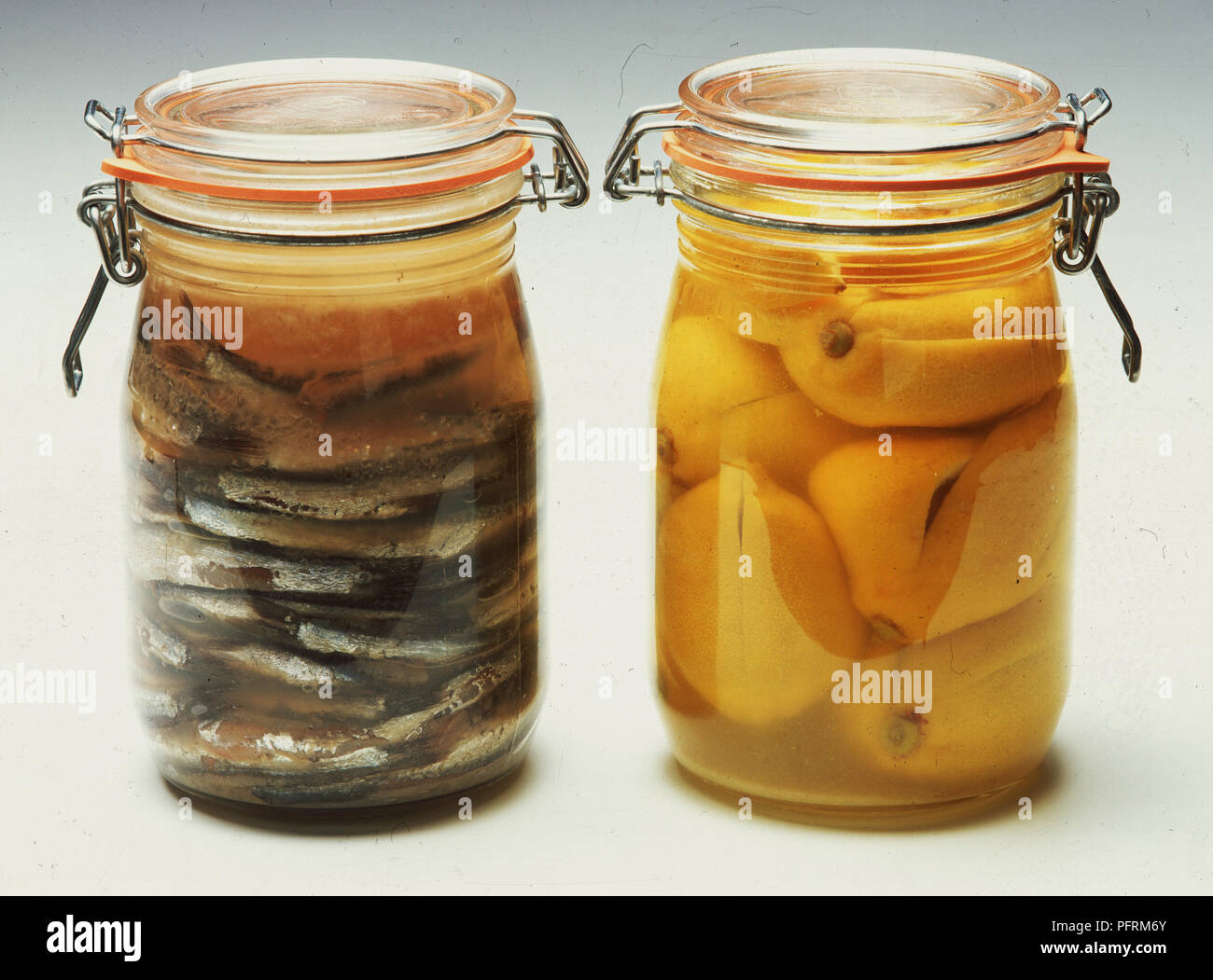 Jar of preserved anchovies Stock Photo