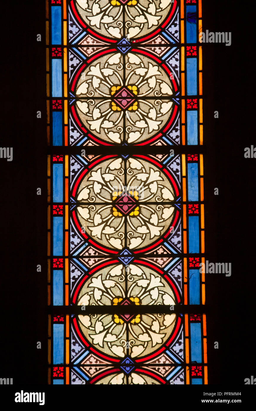 Vietnam, South Central Coast, Nha Trang, Nha Trang Cathedral, stained glass window with circular pattern Stock Photo