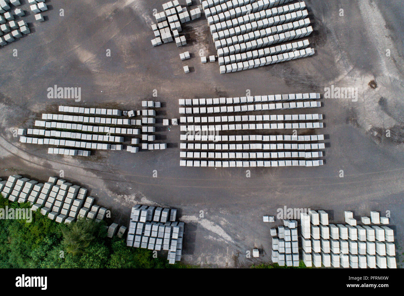 Aerial view of factory for Blocks of concrete stones Building materials industry products for homebuilding construction. Stock Photo