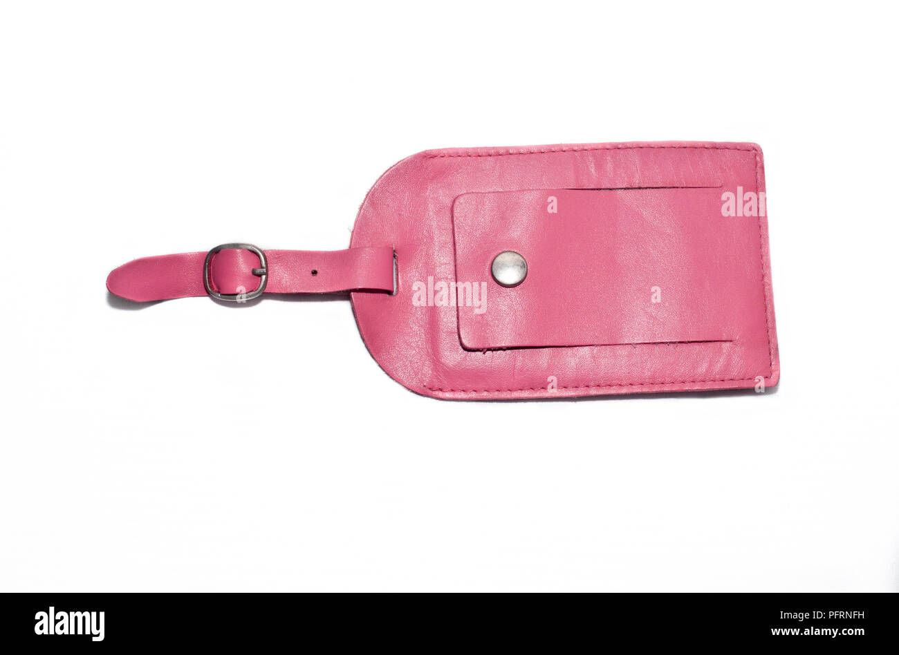 Pink luggage tag on white background Stock Photo Alamy