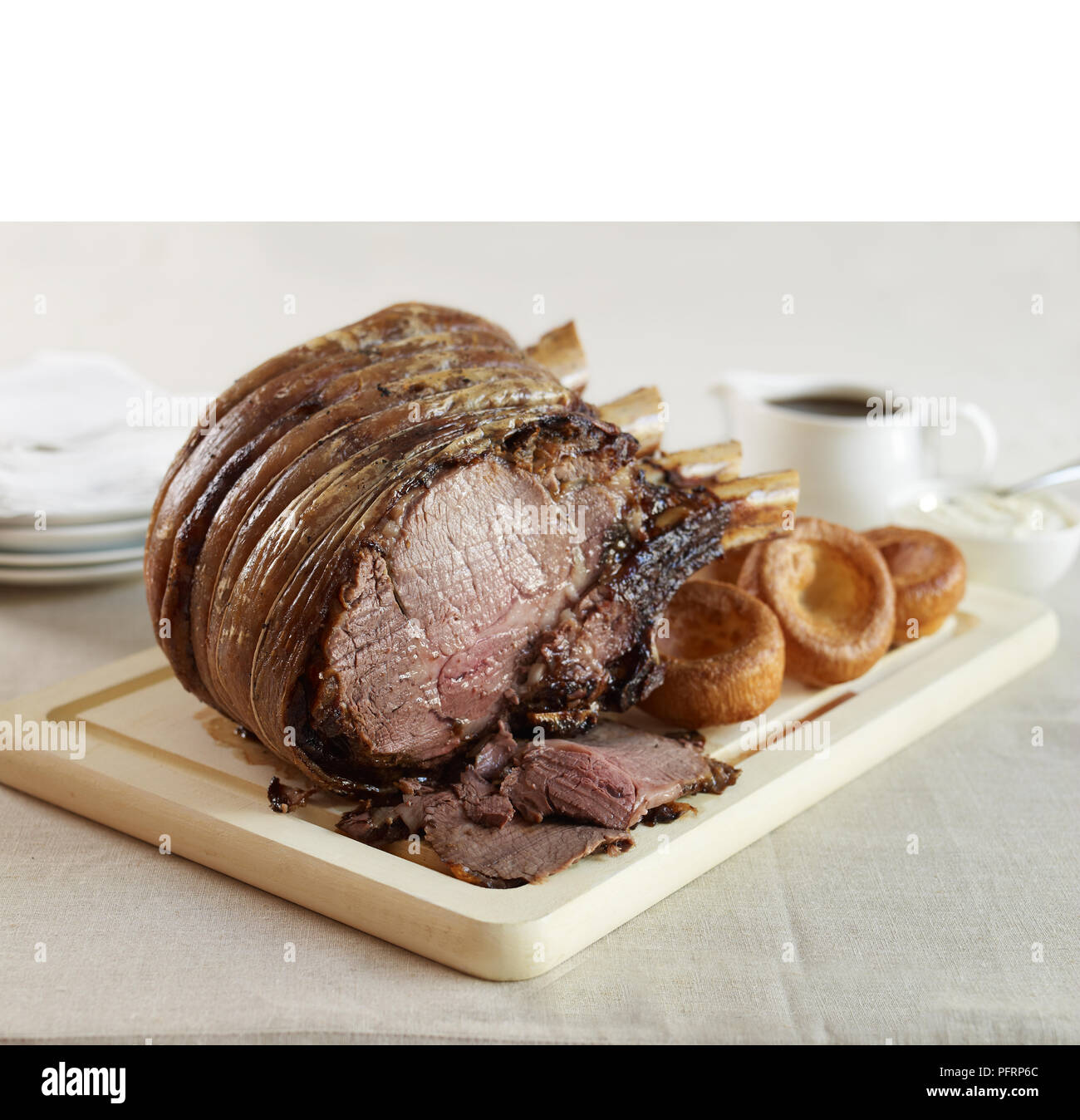 Roast beef with Yorkshire puddings Stock Photo