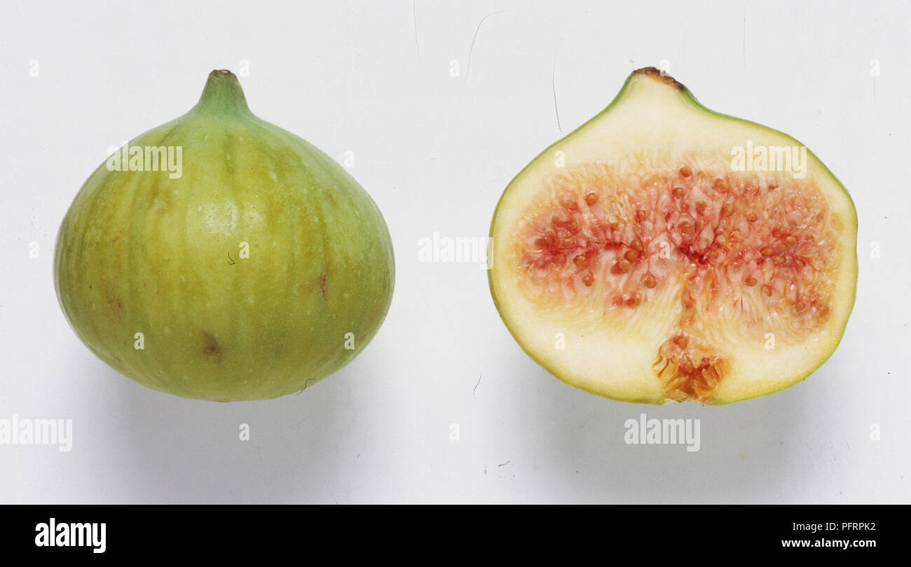 Syconium, a fig and a cross section of a fig Stock Photo