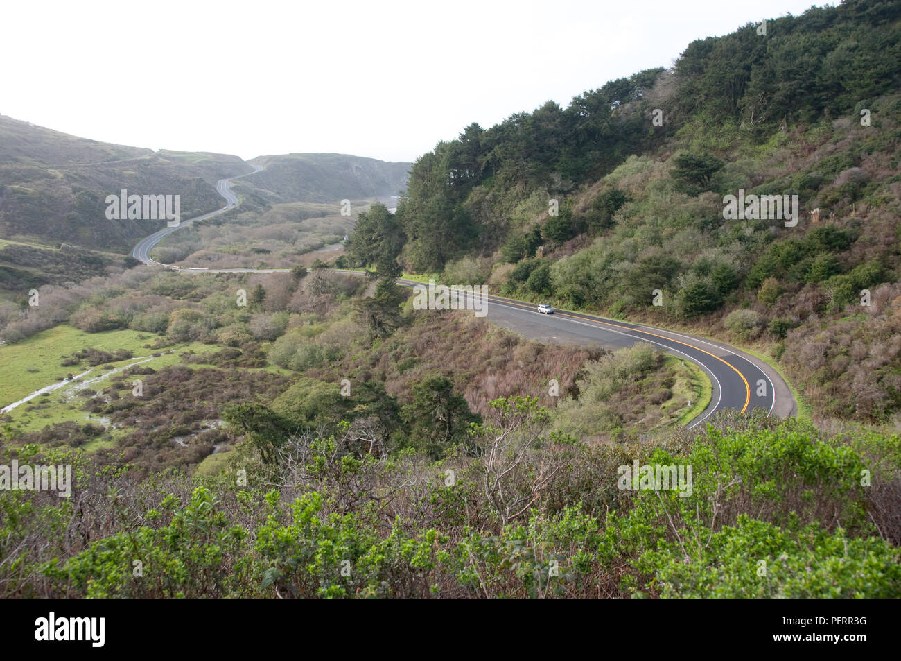 USA, California, Sonoma County, Jenner, road and scenery along coast north of Jenner Stock Photo