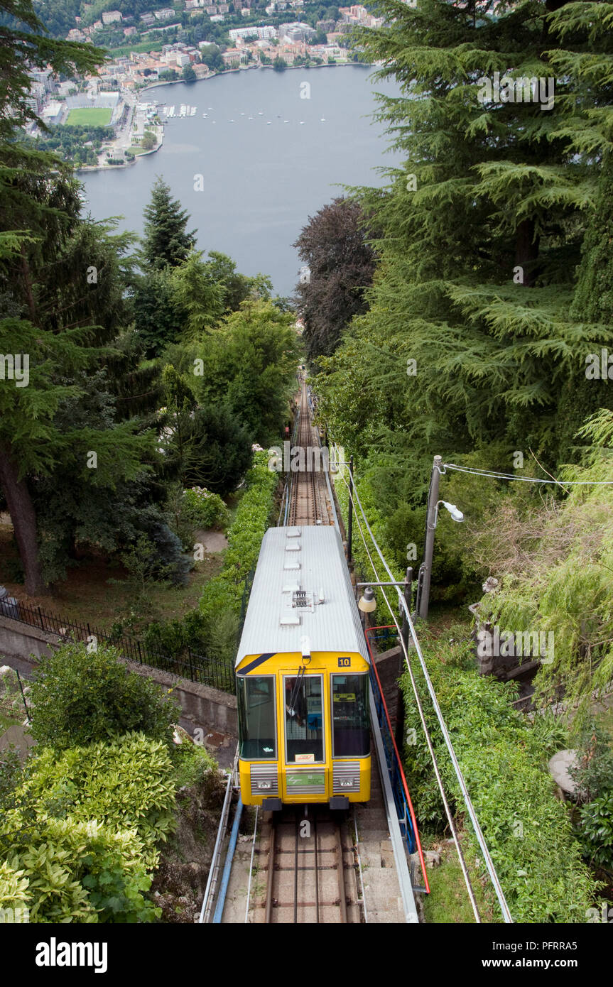 Italy Lombardy Lake Como funicular train to Brunate Stock Photo