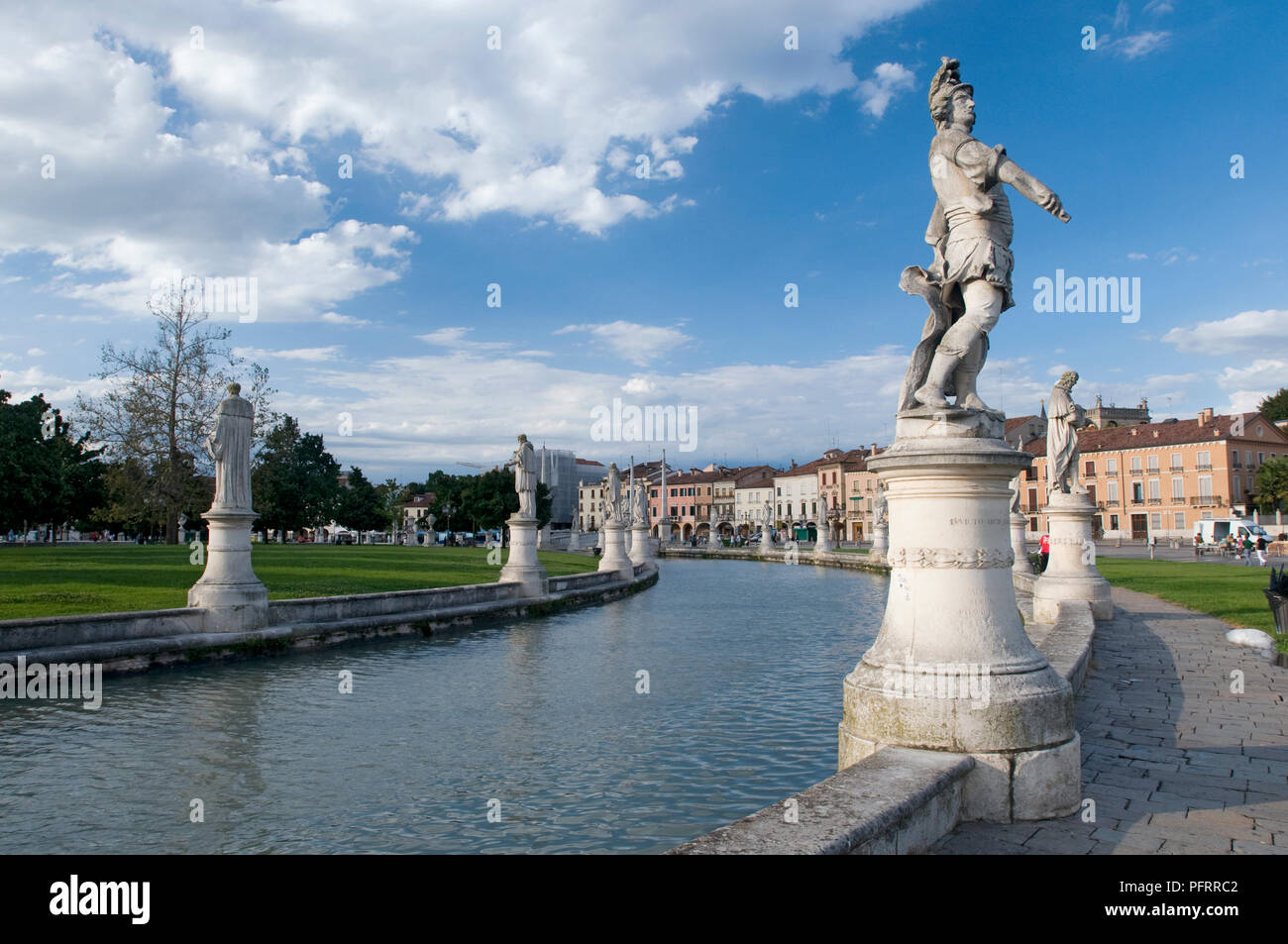 Italy, Veneto, Padua, Prato della Valle, view of the square, statues and pond Stock Photo