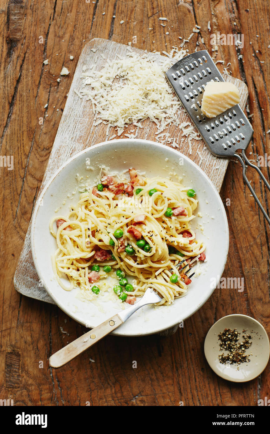 Spaghetti Carbonara Stock Photo