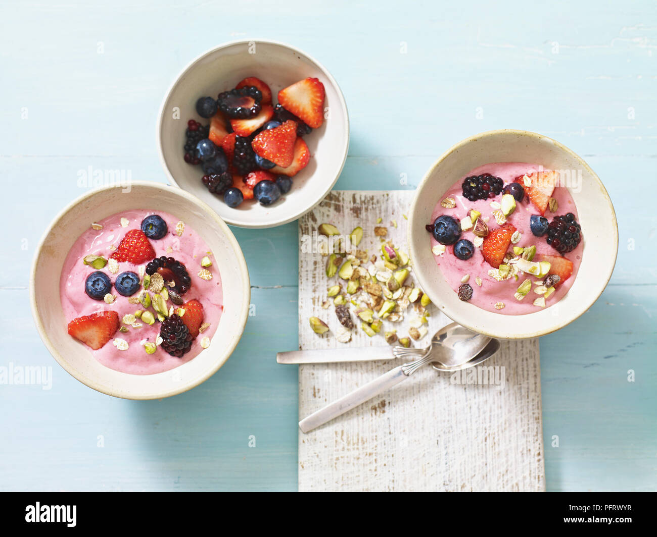 Banana and berry smoothie bowl Stock Photo