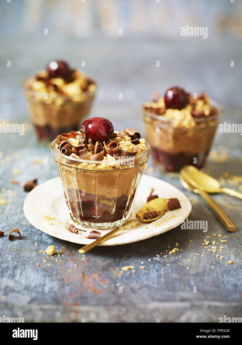 Cherry and dark chocolate mousse with balsamic glaze Stock Photo