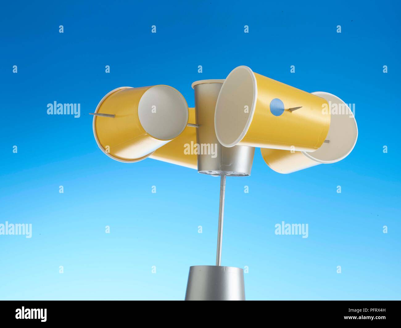 Anemometer made from paper cups and kebab skewers Stock Photo