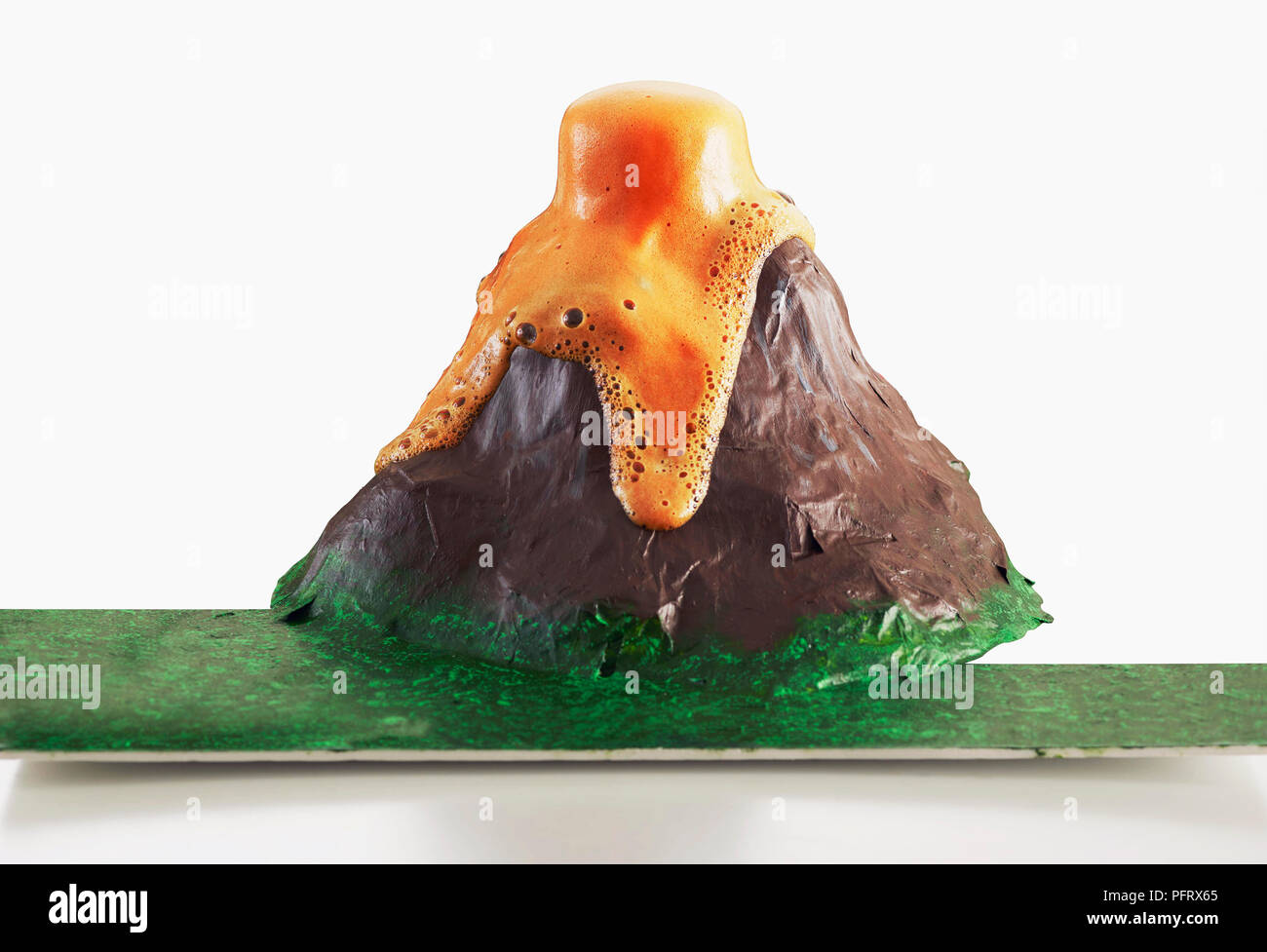 Step by step science experiments, erupting volcano. Stock Photo