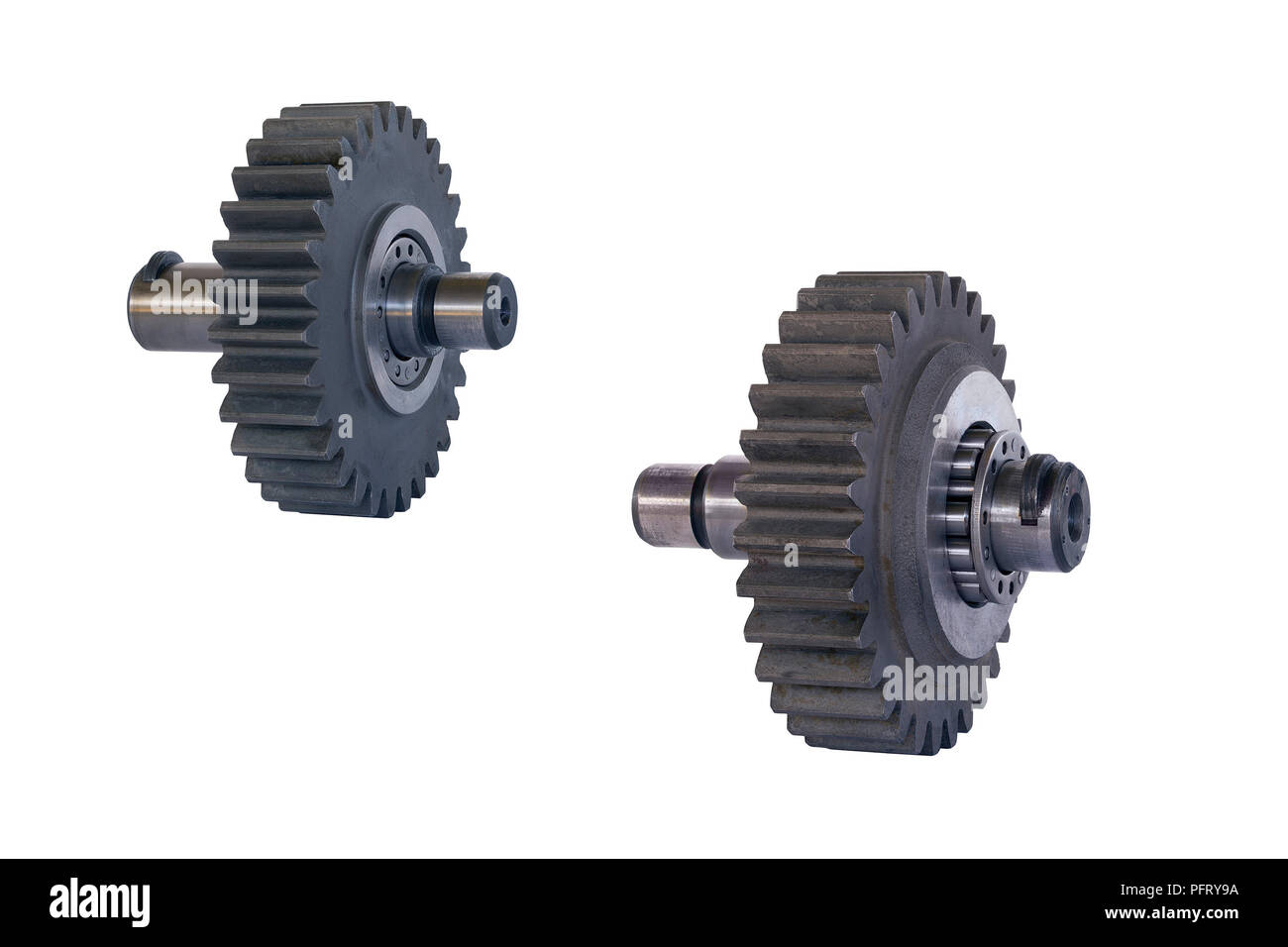 two gears with bearing and shaft closeup Stock Photo Alamy
