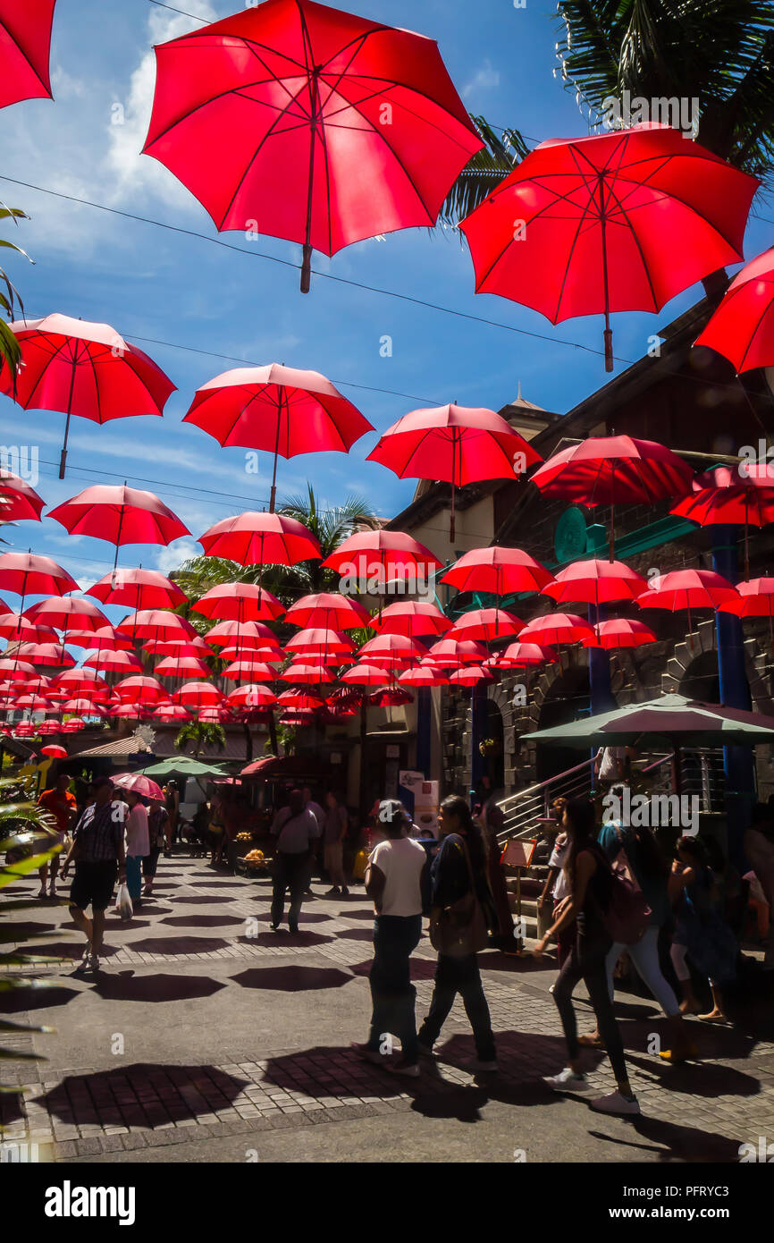 Port Louis, Mauritius February 12, 2018 umbrellas create shade on