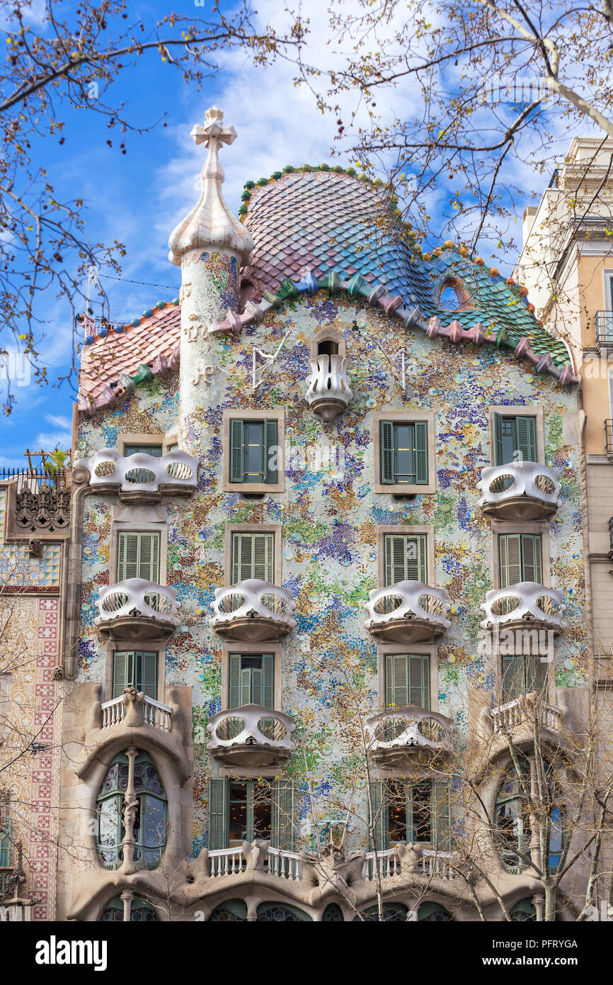 Barcelona, Spain - March 26, 2018: Exterior View of Casa Batllo in Barcelona. Stock Photo