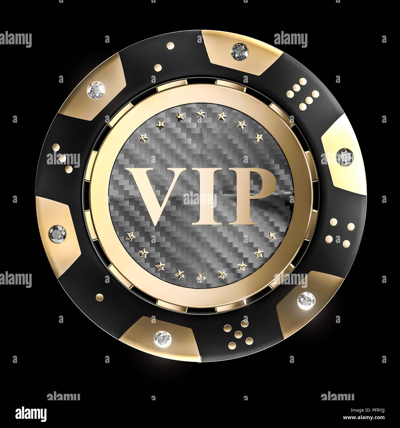 3d rendering image of golden and carbon vip chip with diamond Stock Photo