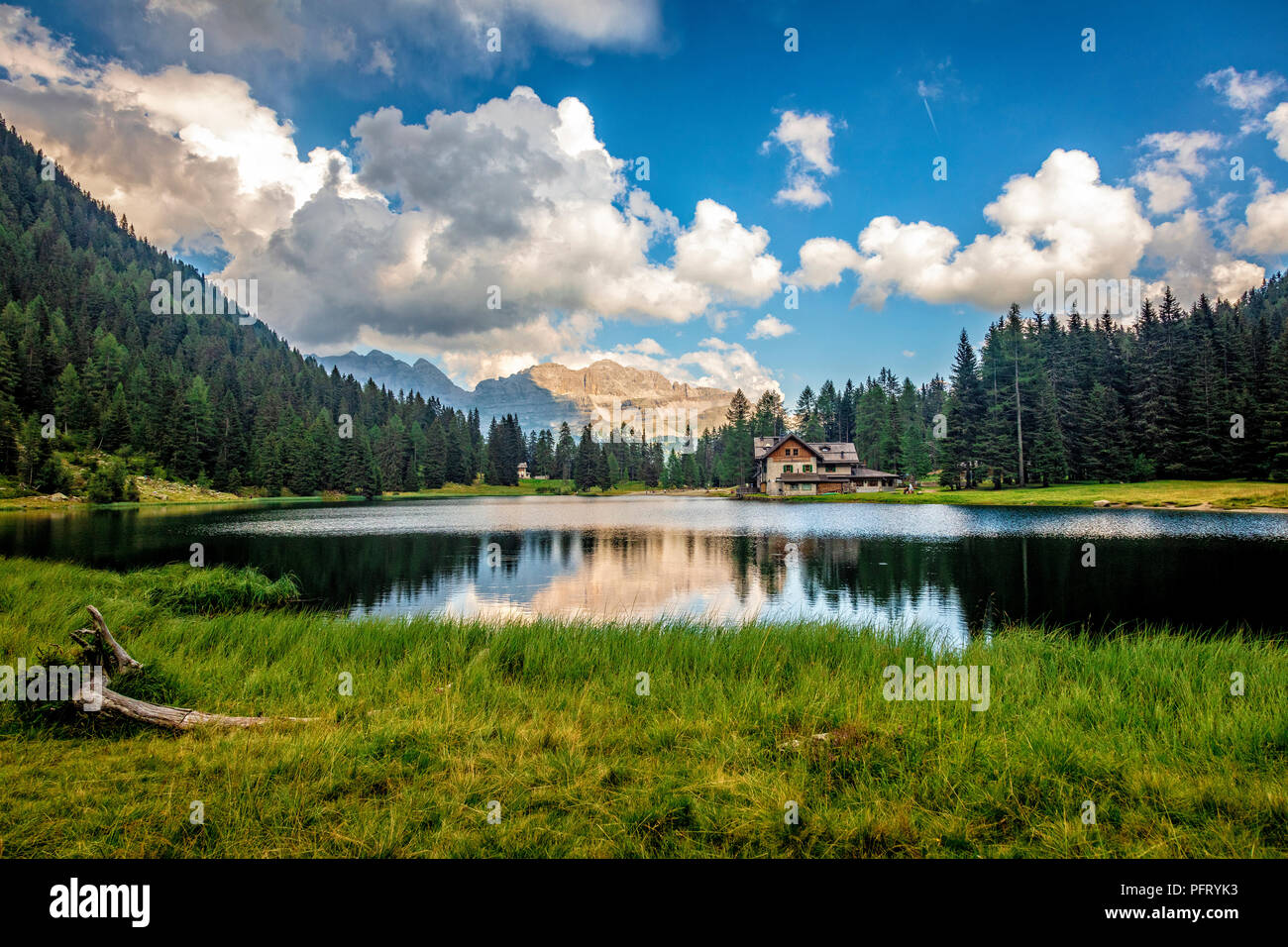 landscape shot of Nambino lake on italian alps Stock Photo