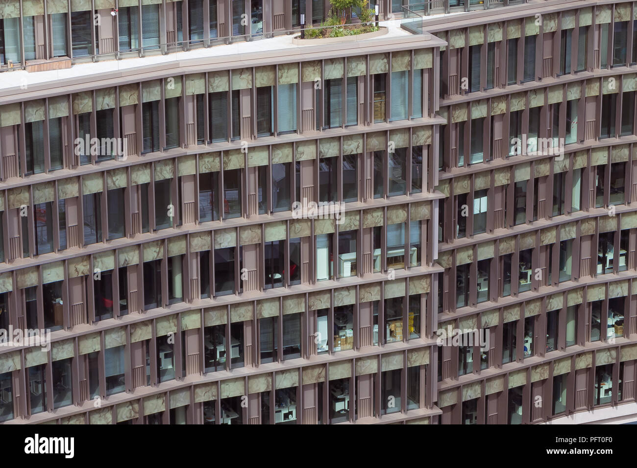 August 2017 - aerial view of windows of an office building in London, UK, the leading commercial center and business capital of Europe Stock Photo