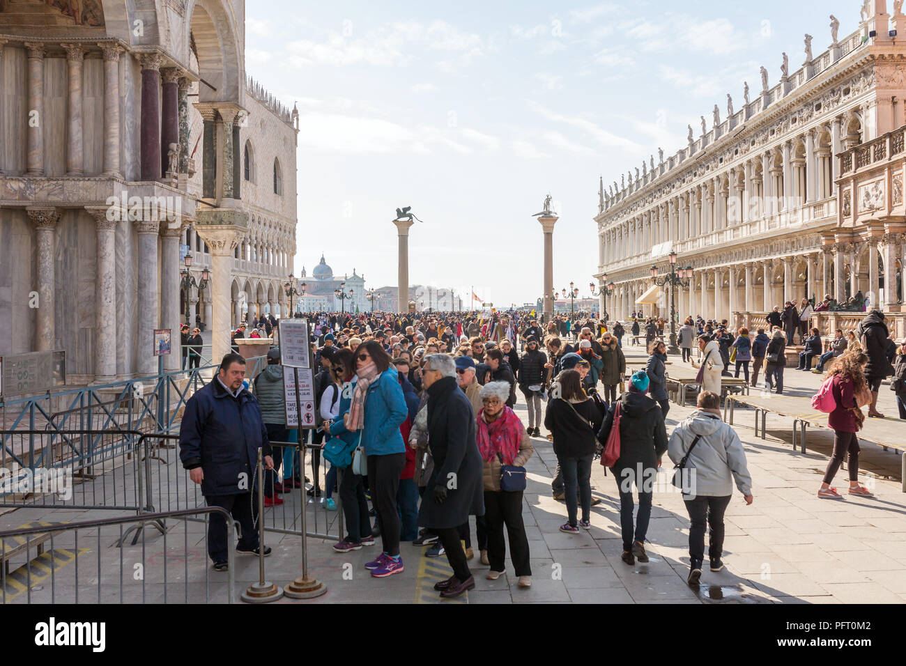 Venice, Italy - March 21, 2018: Tourists crowds at San Marco square in Venice, Italy Stock Photo