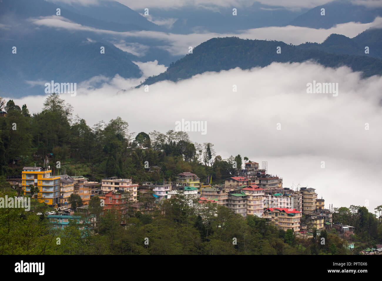 Pelling town aerial view, West Sikkim, India Stock Photo