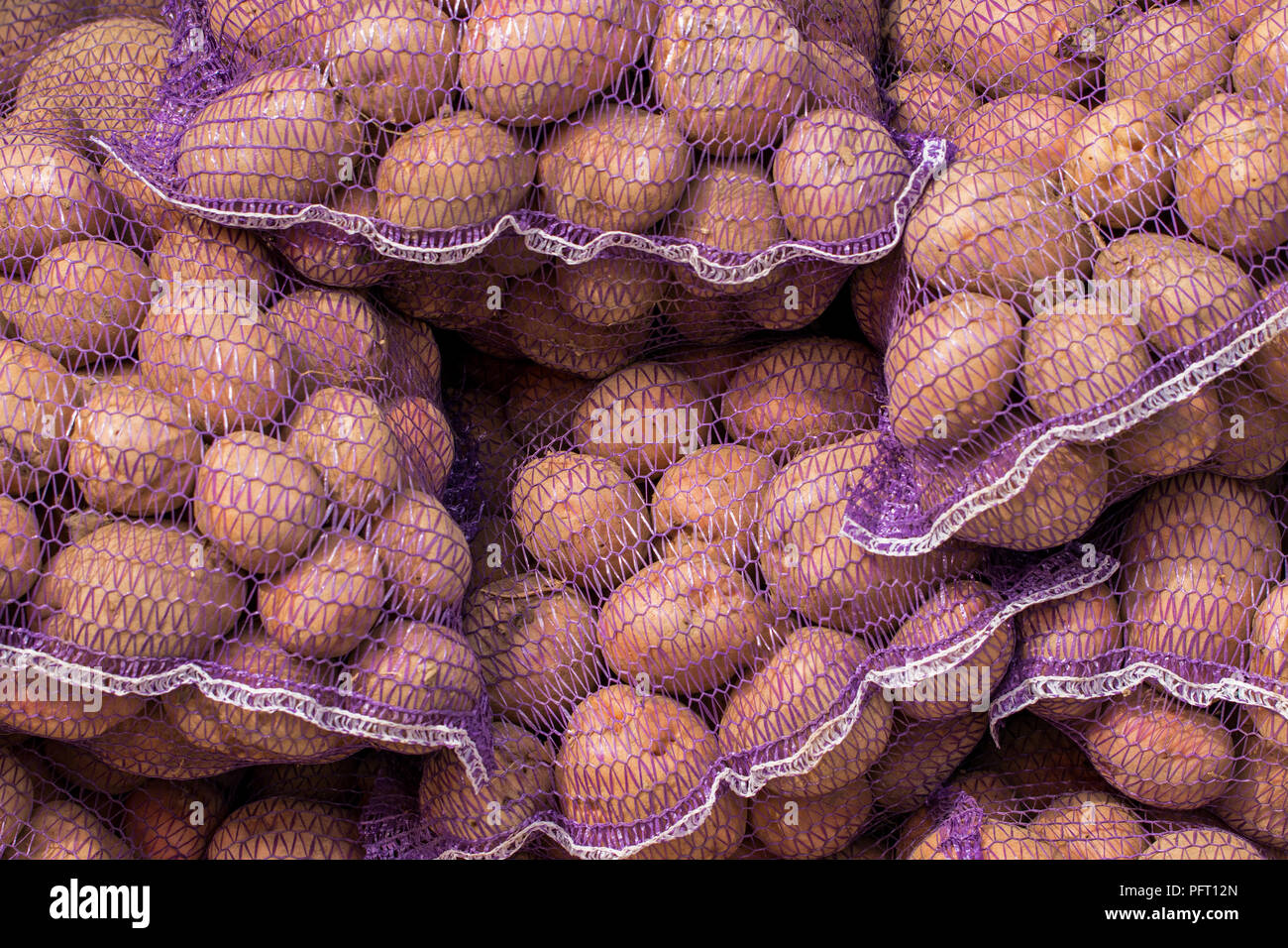The background of potatoes in mesh bags Stock Photo Alamy