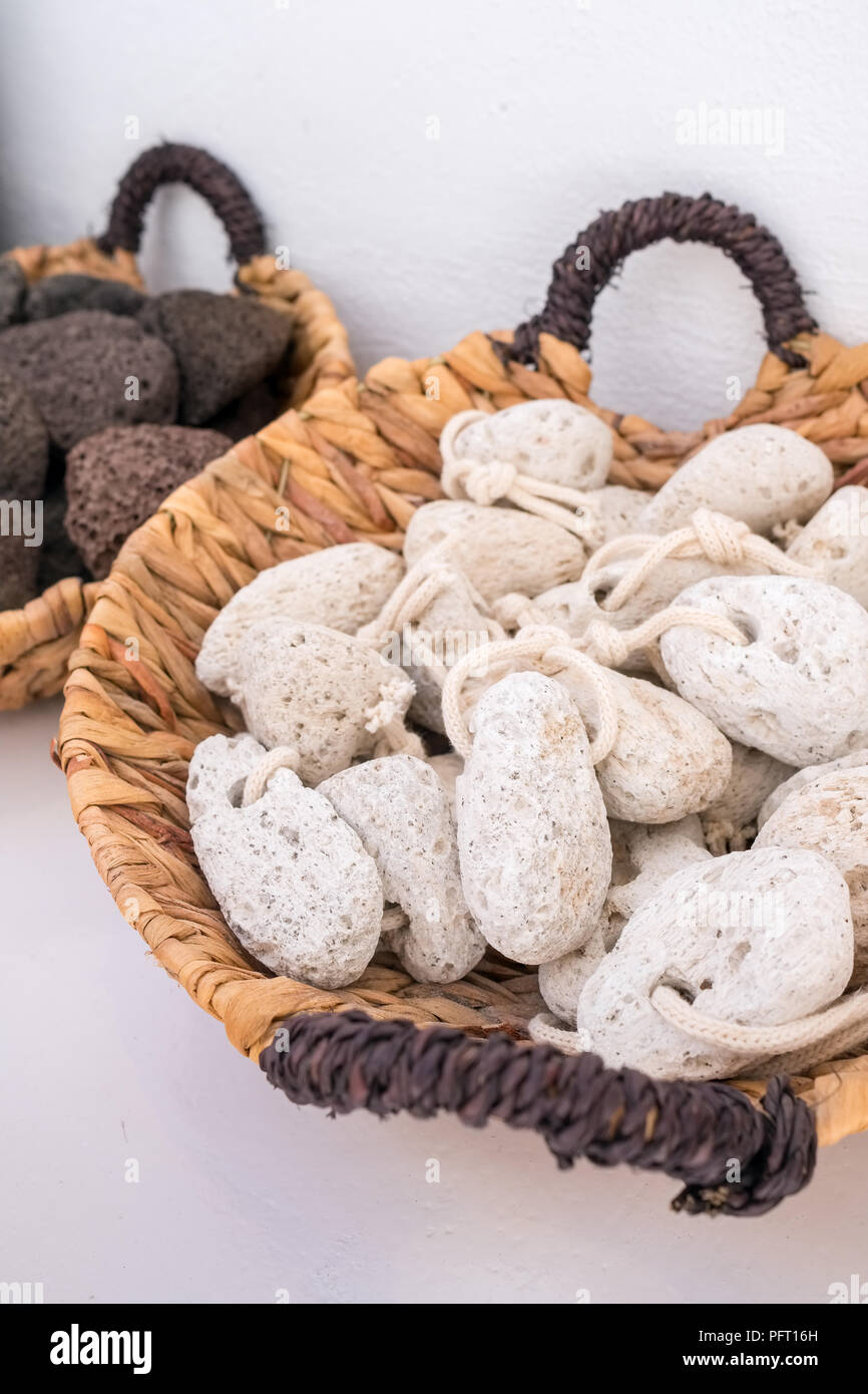 Pumice stone for scrub in the souvenir shop in Greece Stock Photo