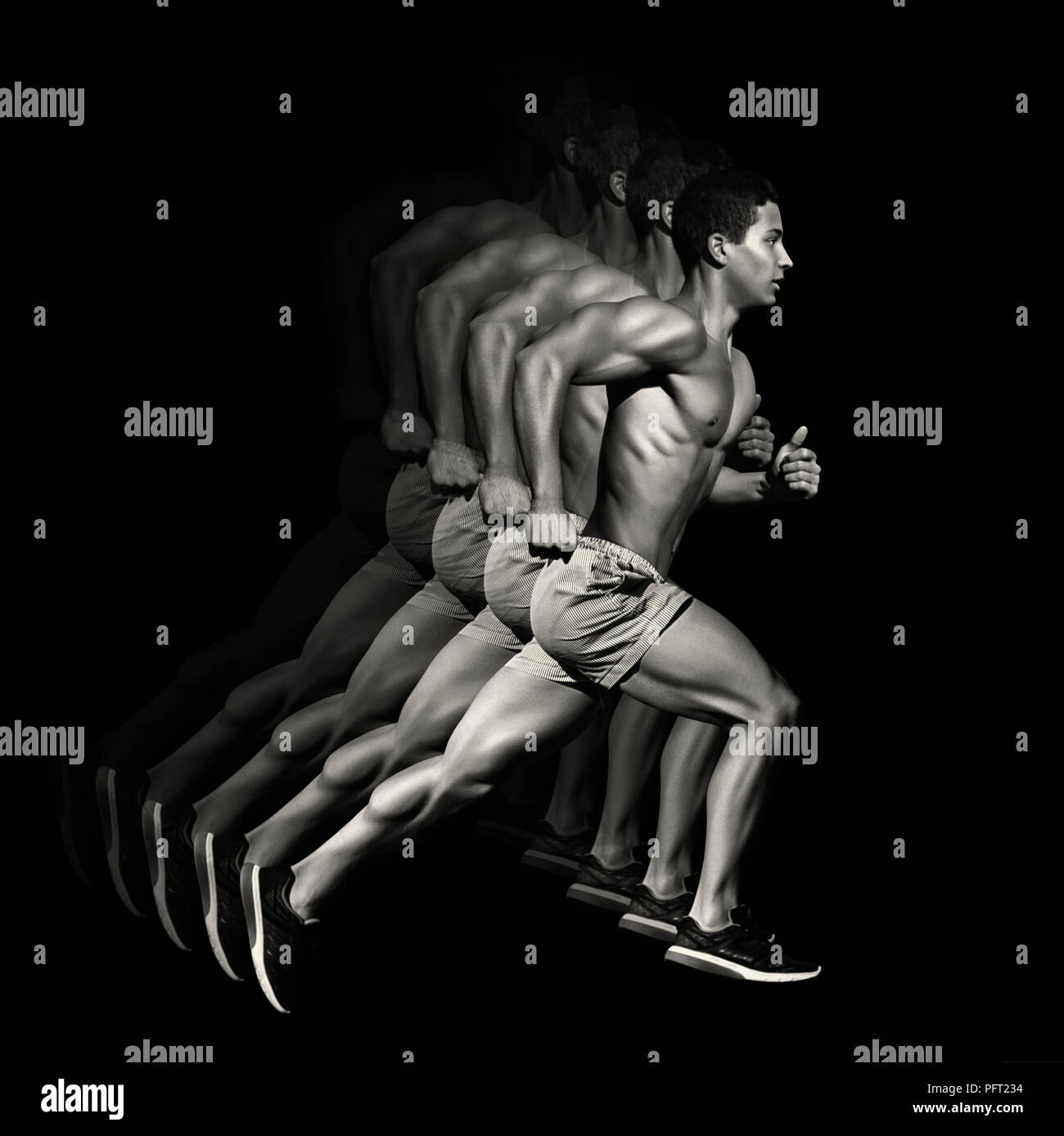 Sport concept. Runner man. Isolated on black background Stock Photo