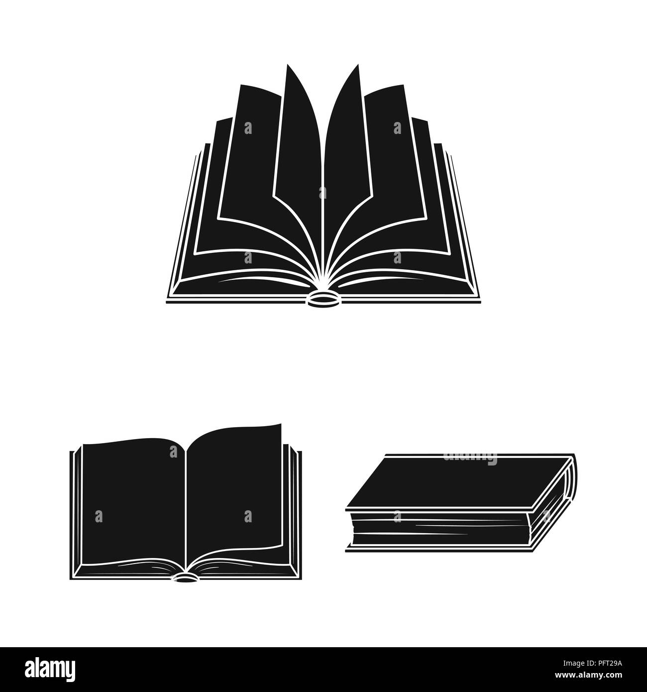 Book bound black icons in set collection for design. Printed products ...