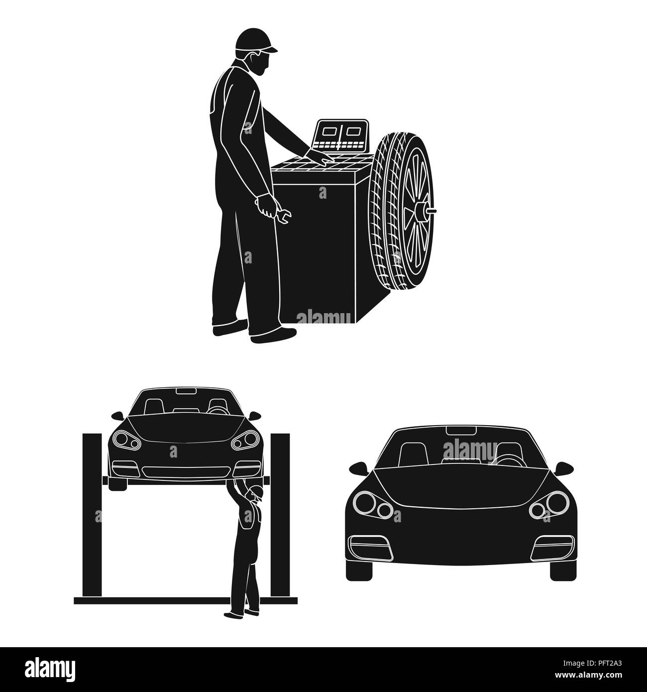 Car, lift, pump and other equipment black icons in set collection for ...